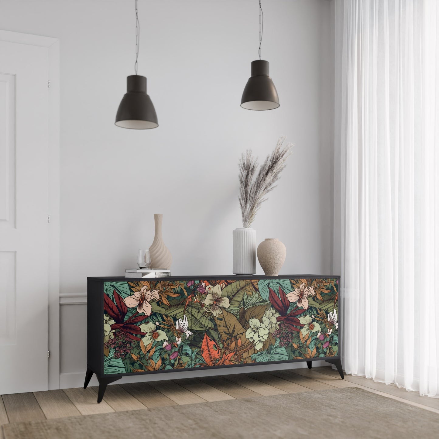 BOTANICAL EMERGENCE 3-dörrars skänk i svart finish