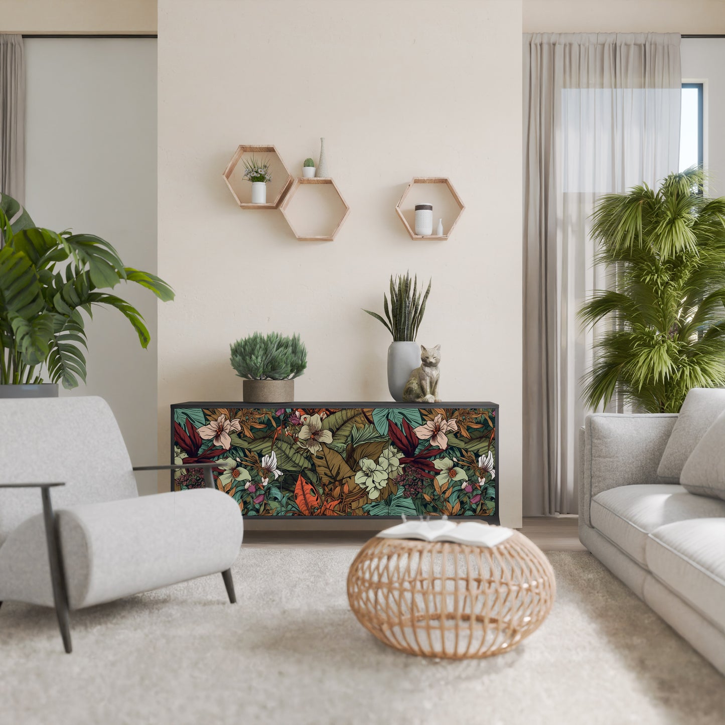 BOTANICAL EMERGENCE 3-dörrars skänk i svart finish