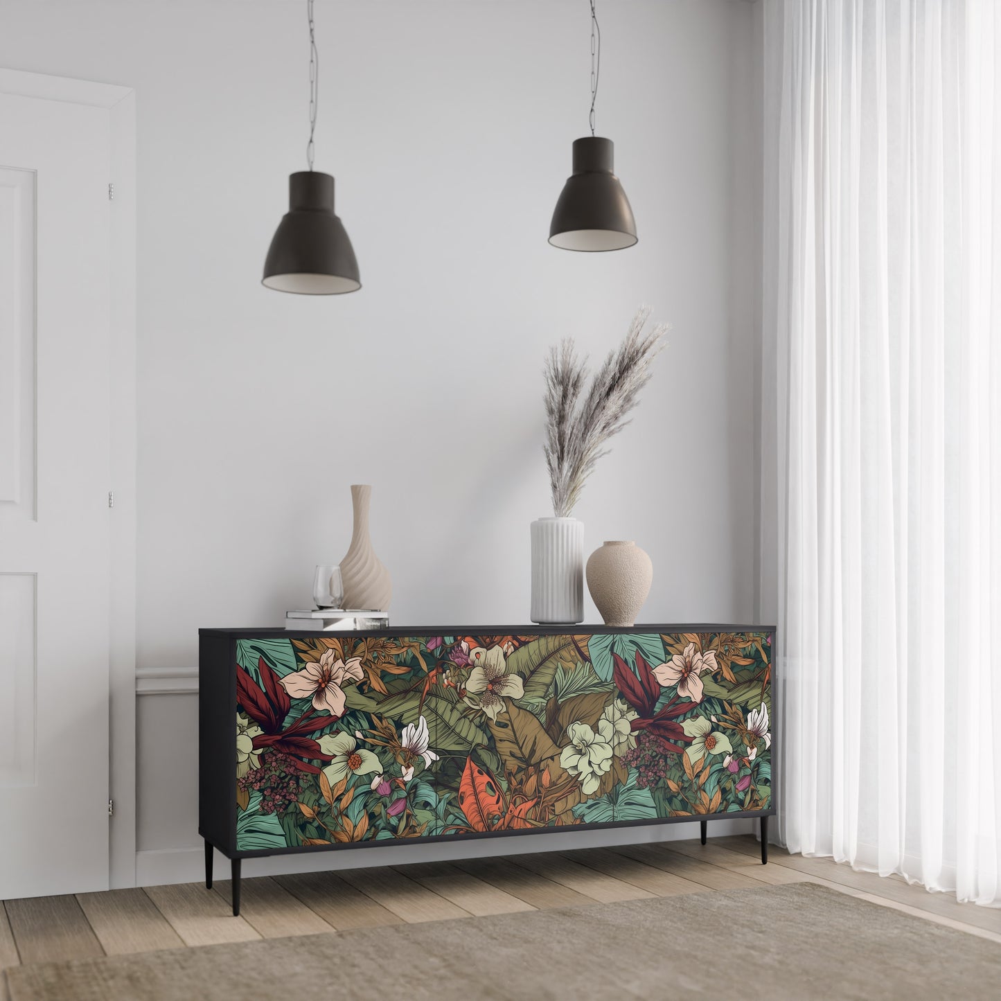 BOTANICAL EMERGENCE 3-dörrars skänk i svart finish
