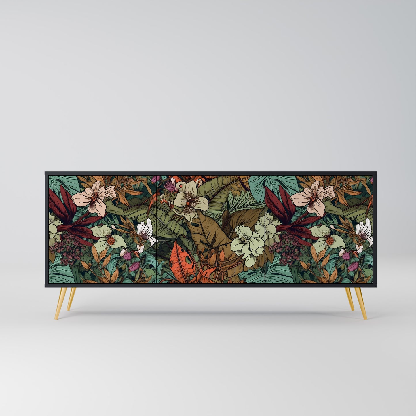 BOTANICAL EMERGENCE 3-dörrars skänk i svart finish