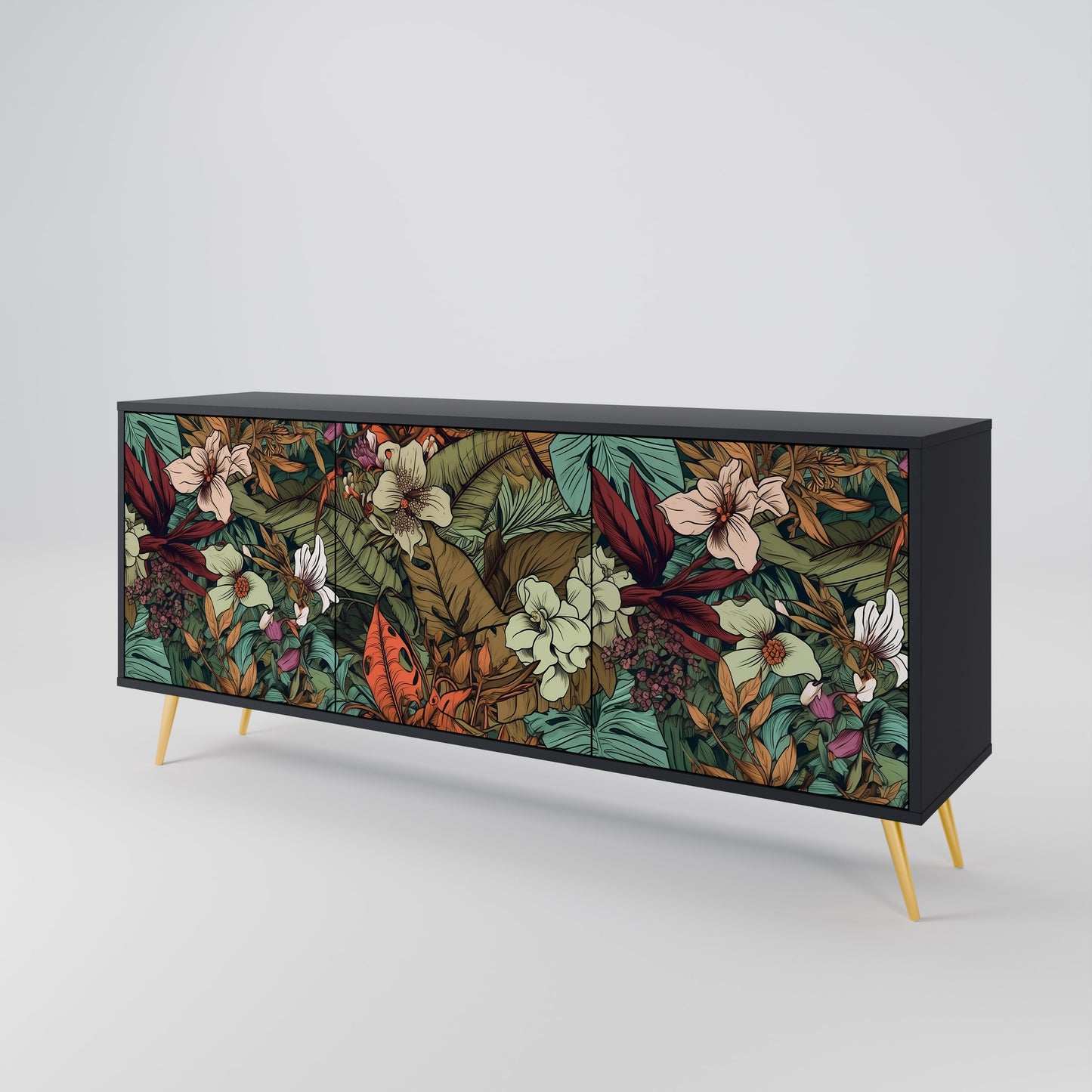 BOTANICAL EMERGENCE 3-dörrars skänk i svart finish