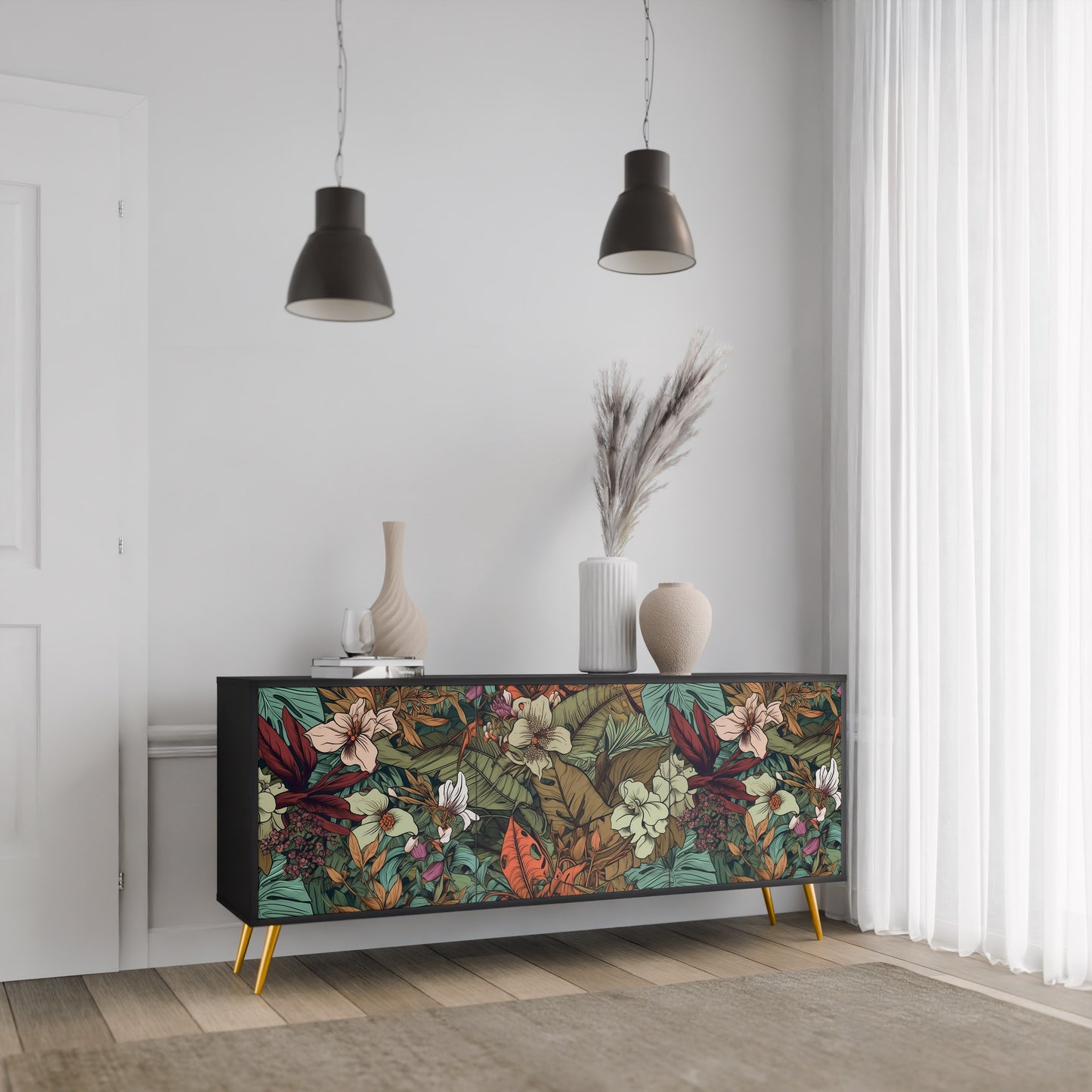 BOTANICAL EMERGENCE 3-dörrars skänk i svart finish