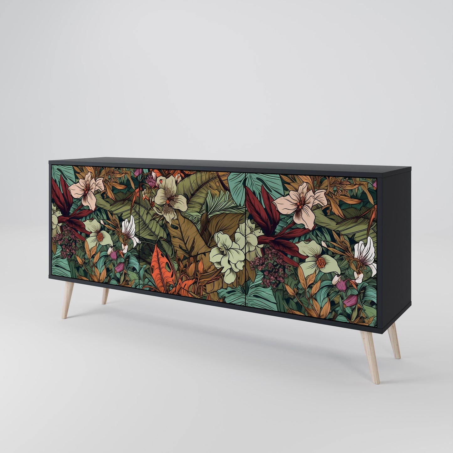 BOTANICAL EMERGENCE 3-dörrars skänk i svart finish