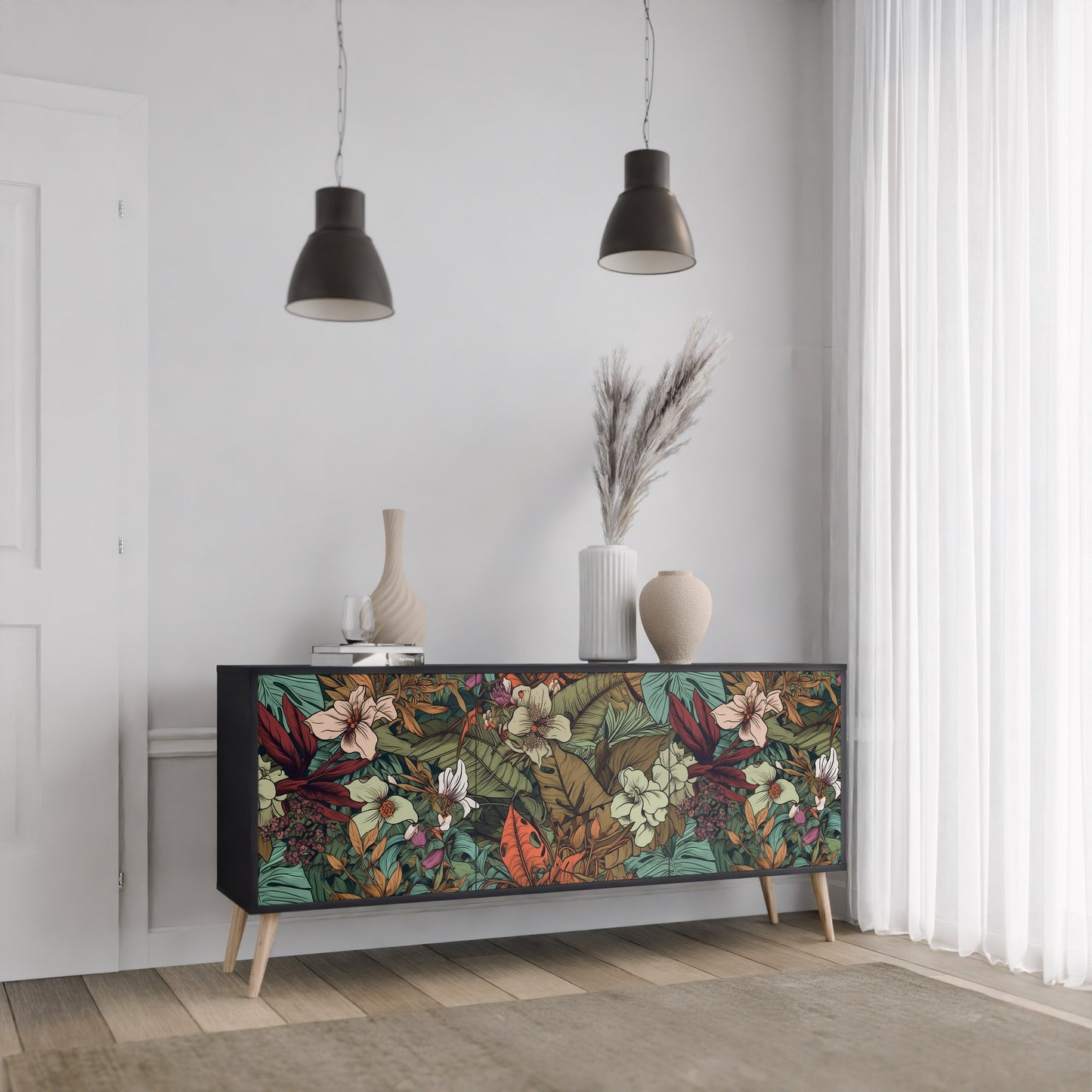 BOTANICAL EMERGENCE 3-dörrars skänk i svart finish