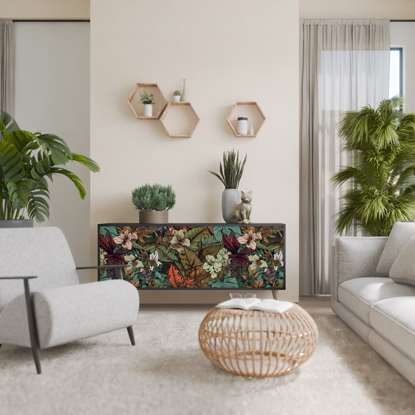 BOTANICAL EMERGENCE 3-dörrars skänk i svart finish