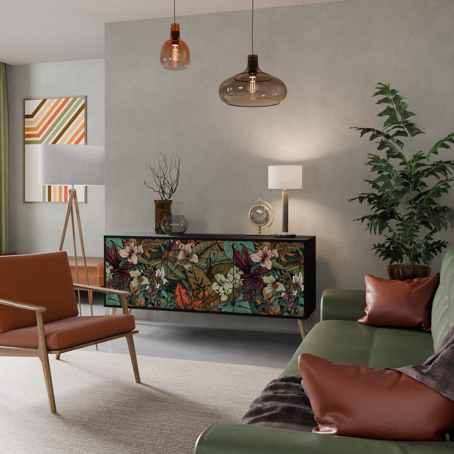 BOTANICAL EMERGENCE 3-dörrars skänk i svart finish