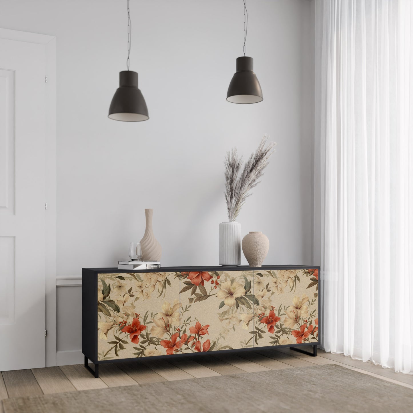 BLOOMING HARMONY 3-dörrars skänk i svart finish