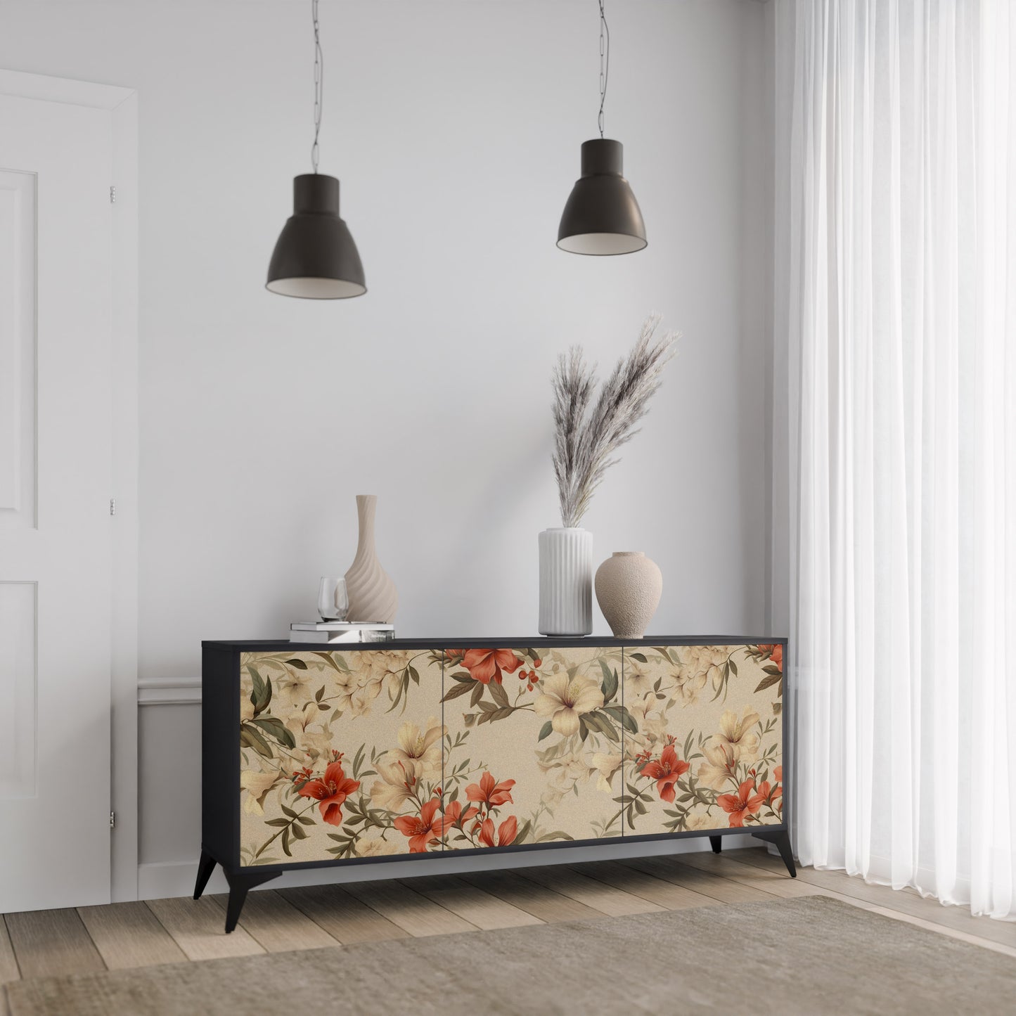 BLOOMING HARMONY 3-dörrars skänk i svart finish