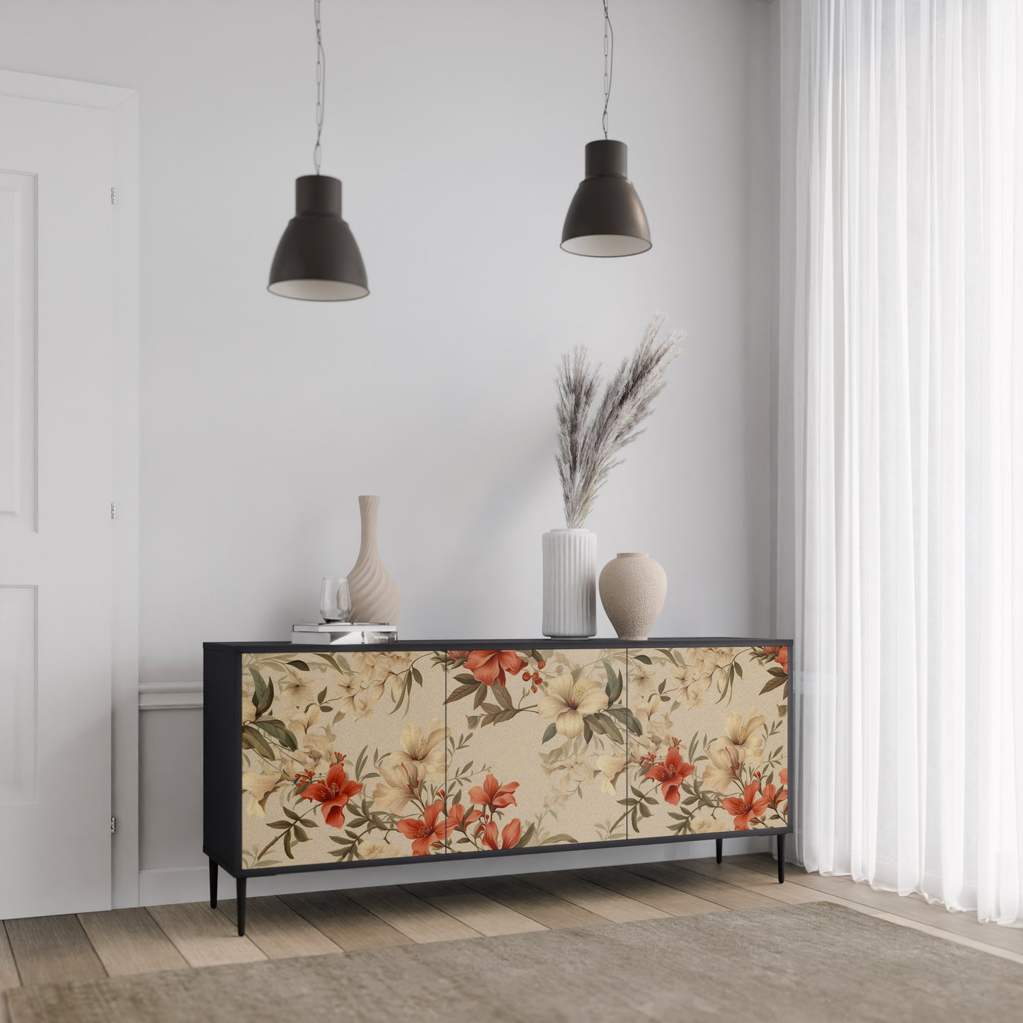 BLOOMING HARMONY 3-dörrars skänk i svart finish