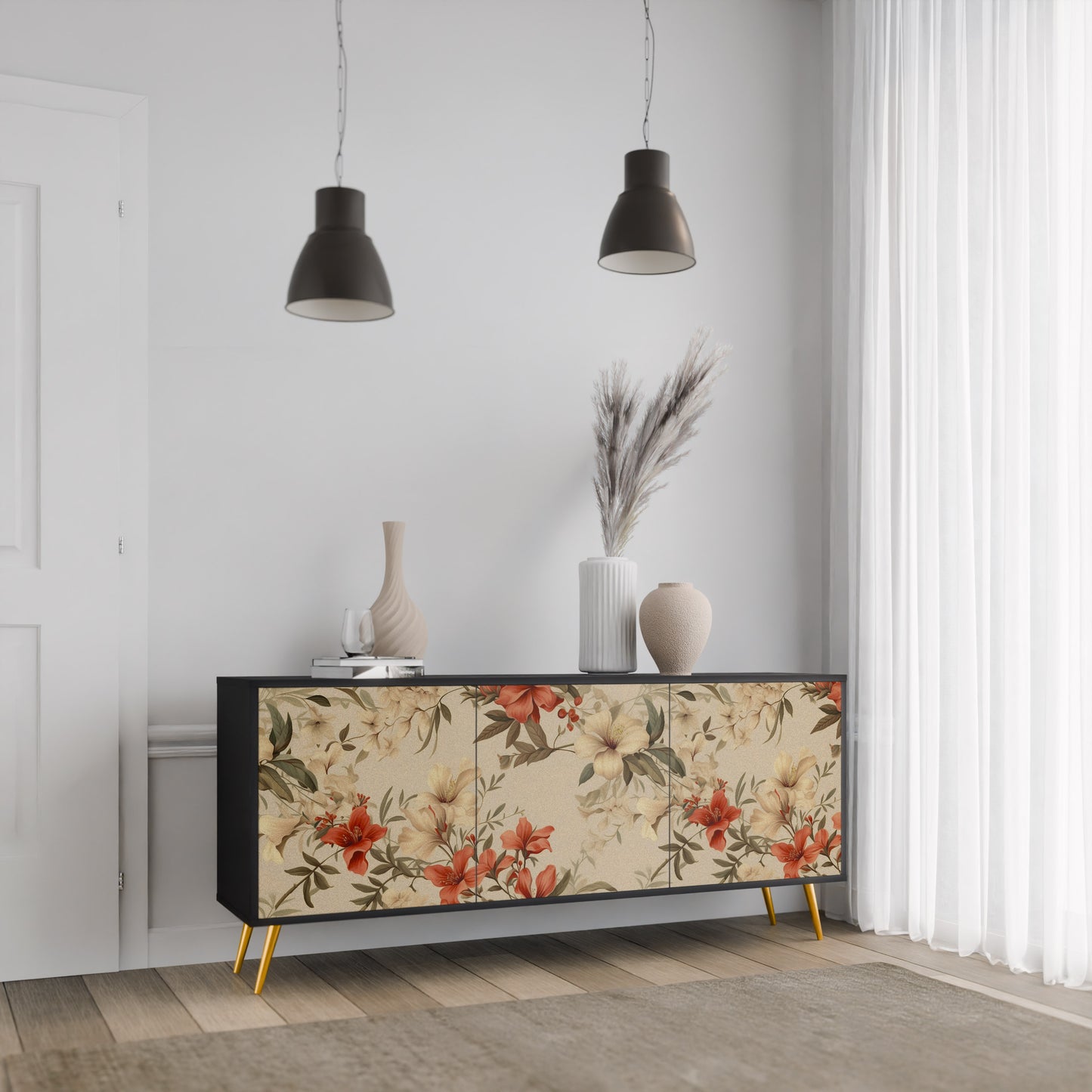 BLOOMING HARMONY 3-dörrars skänk i svart finish