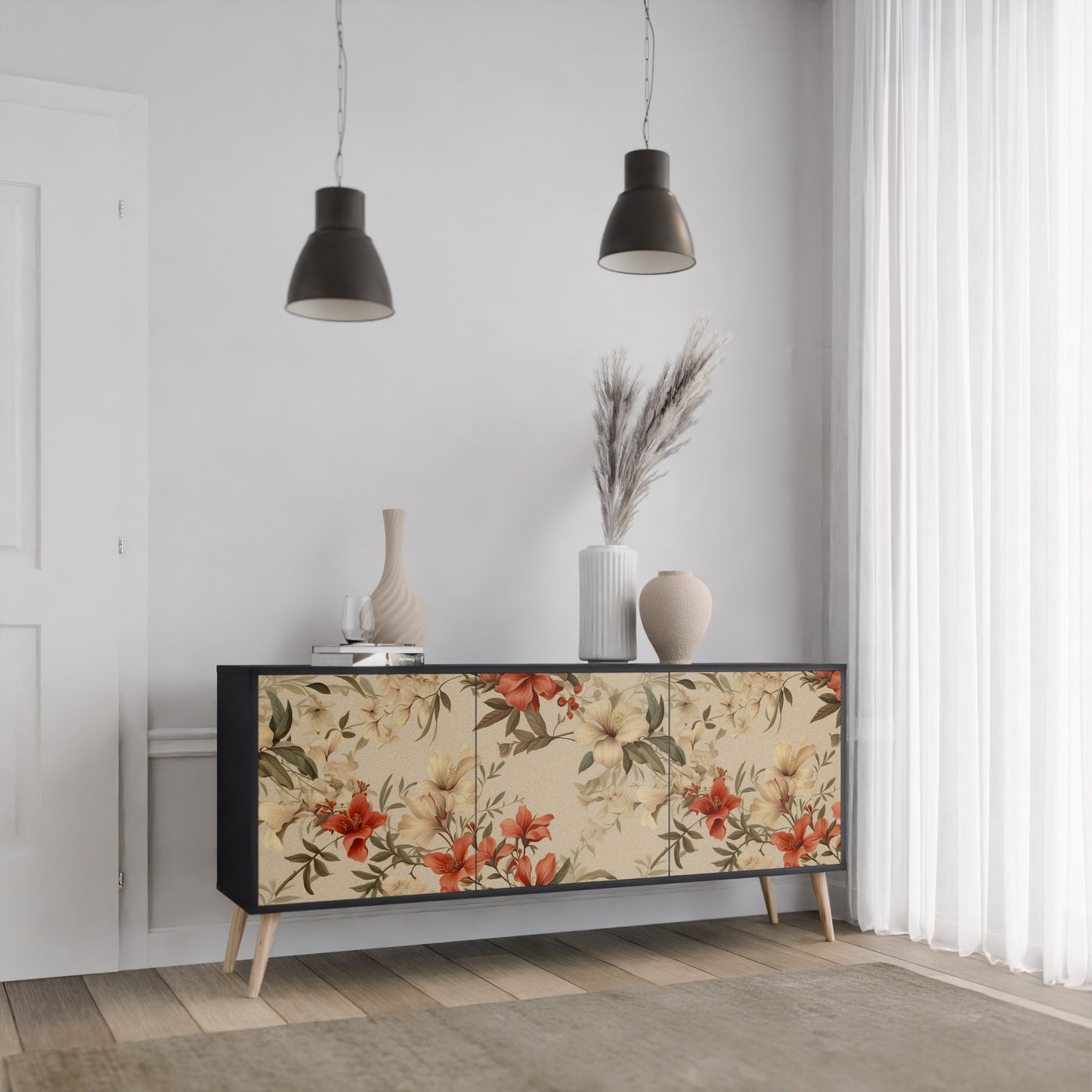 BLOOMING HARMONY 3-dörrars skänk i svart finish