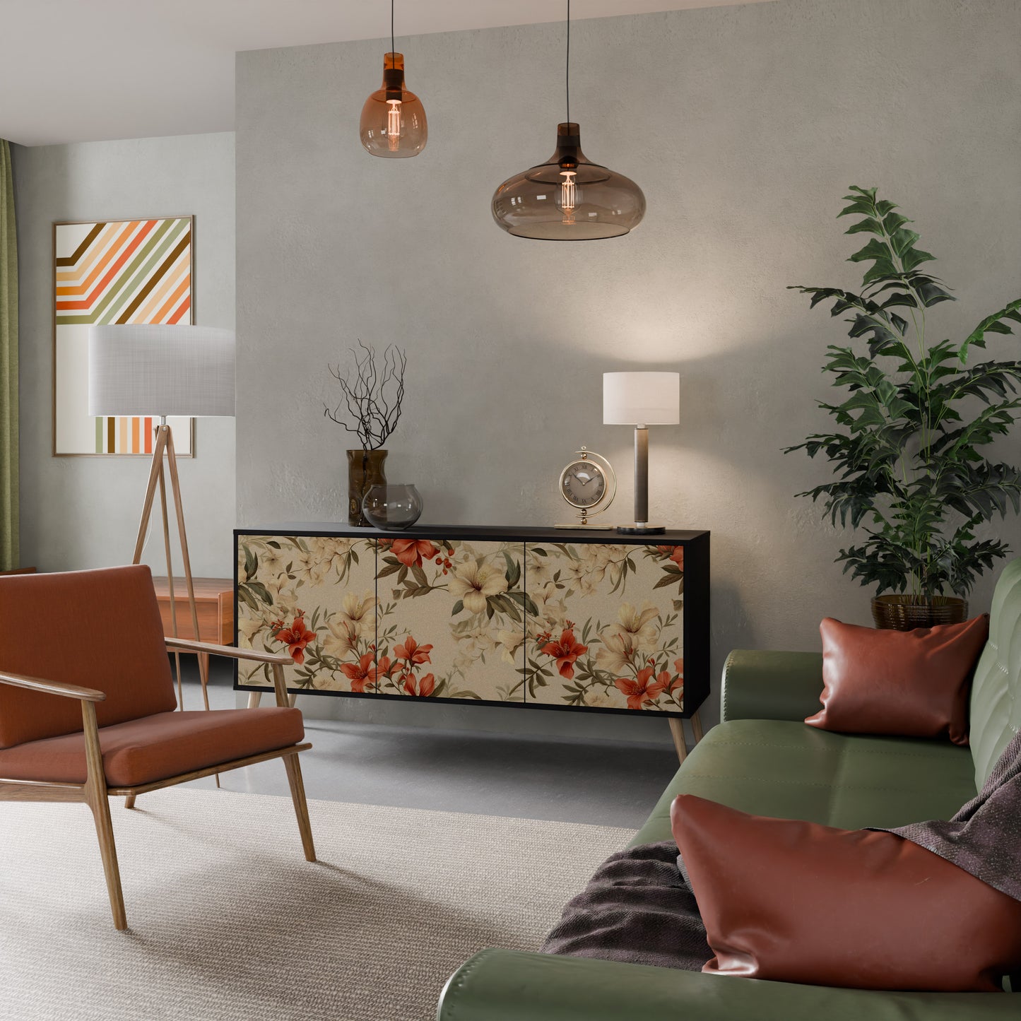BLOOMING HARMONY 3-dörrars skänk i svart finish