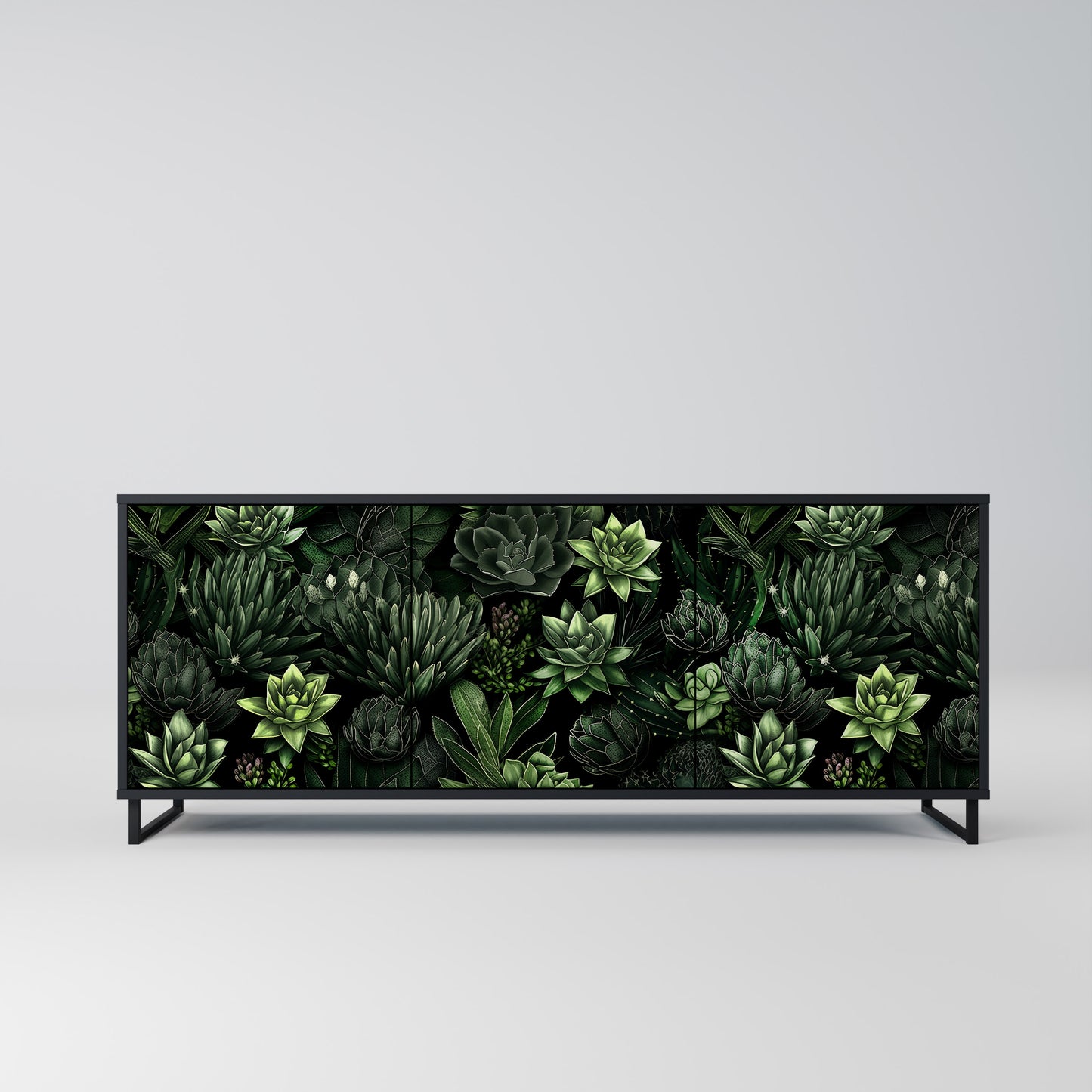 SUCCULENT JUNGLE 3-dörrars skänk i svart finish