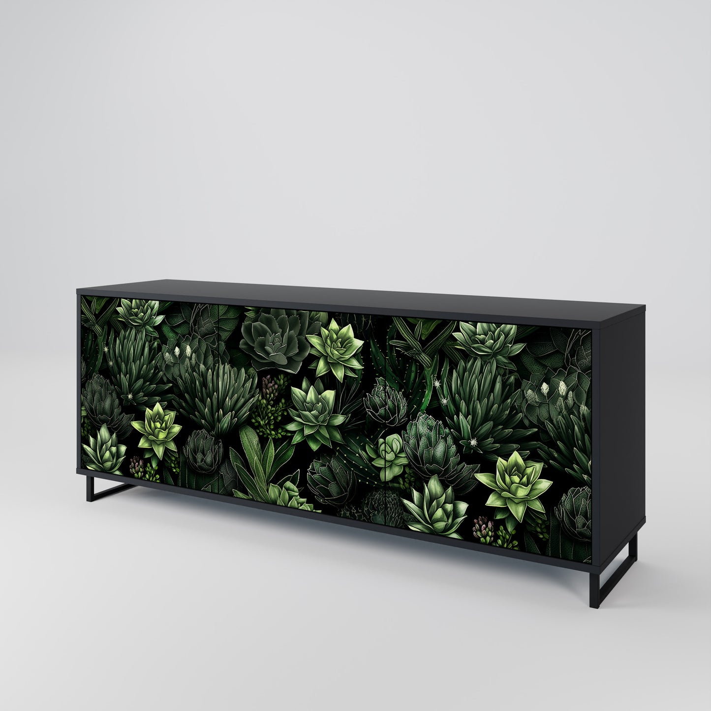 SUCCULENT JUNGLE 3-dörrars skänk i svart finish