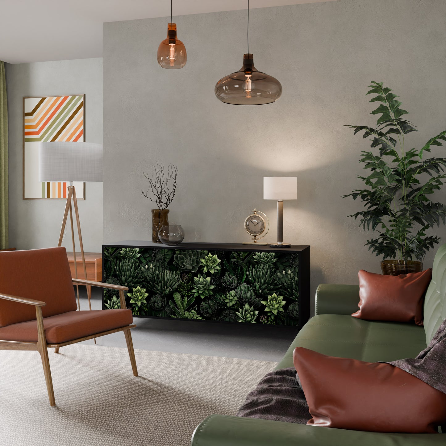 SUCCULENT JUNGLE 3-dörrars skänk i svart finish