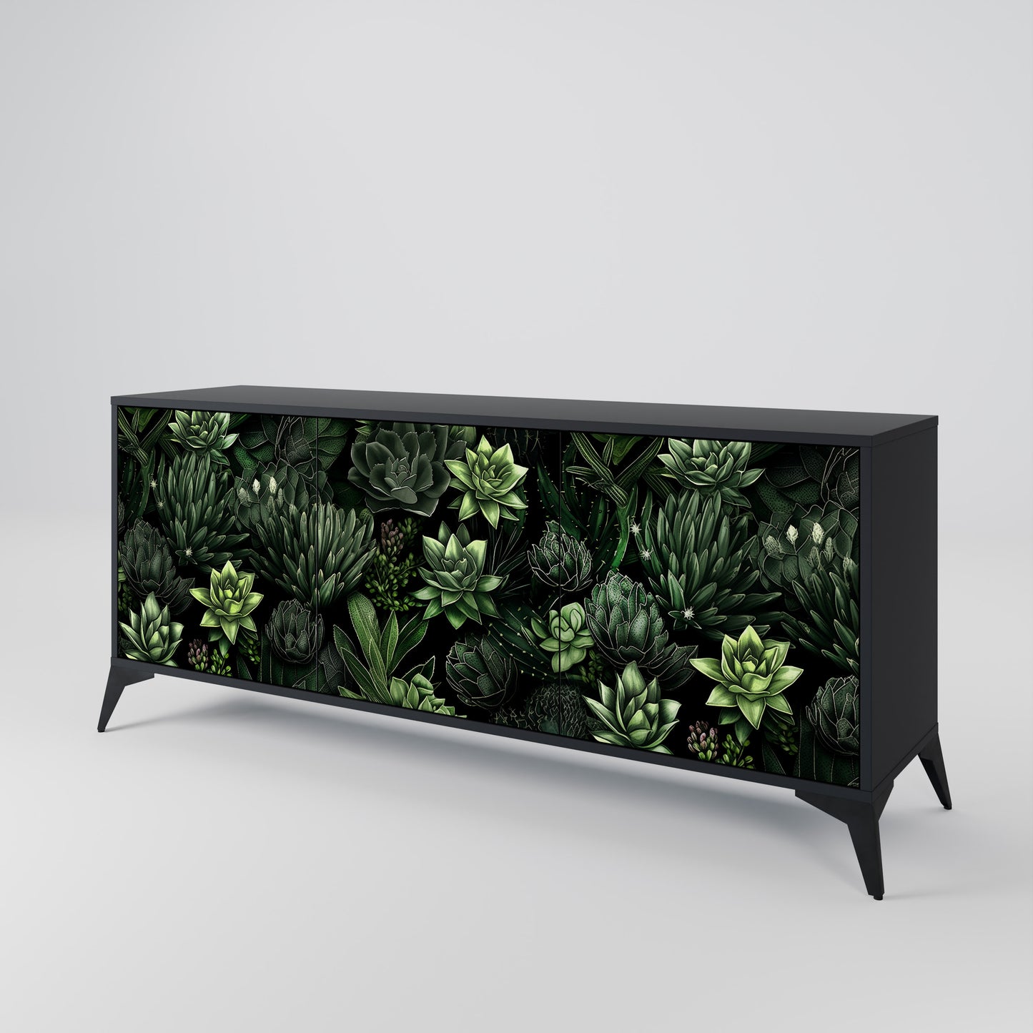 SUCCULENT JUNGLE 3-dörrars skänk i svart finish