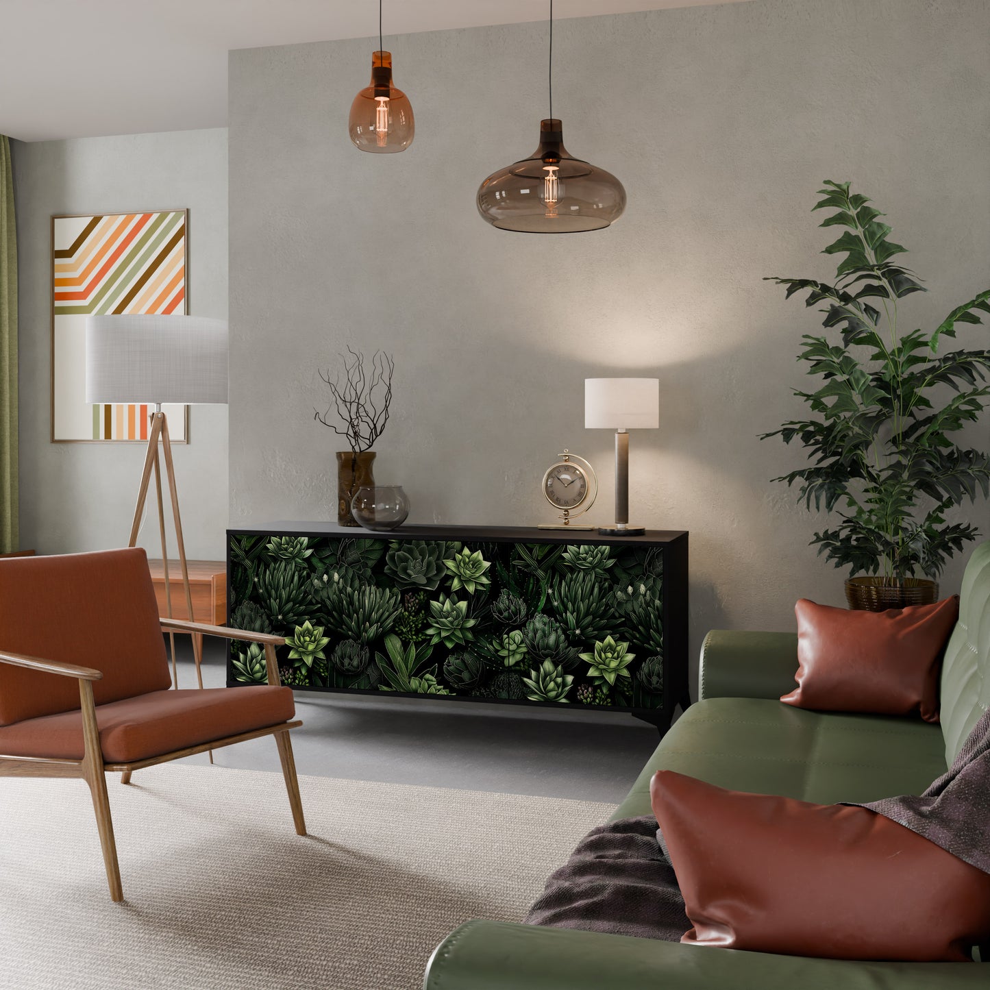 SUCCULENT JUNGLE 3-dörrars skänk i svart finish
