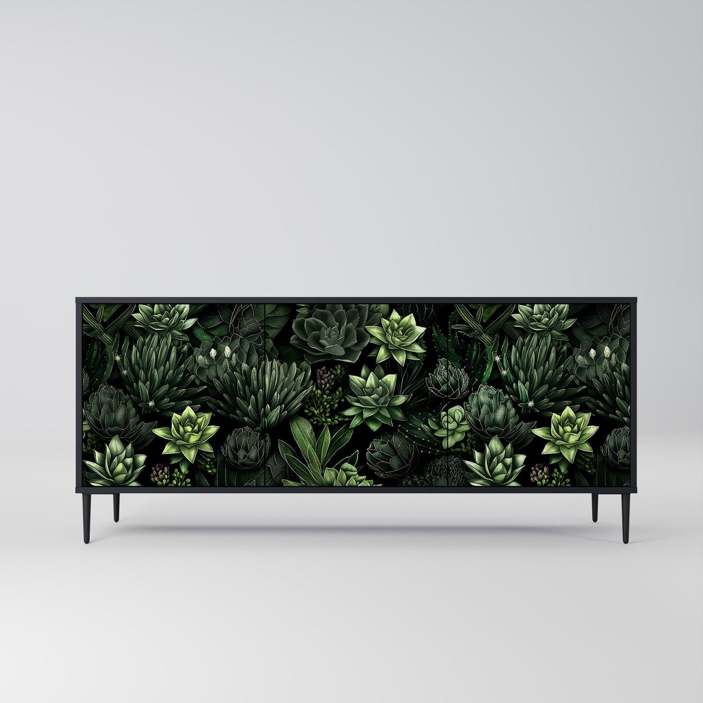 SUCCULENT JUNGLE 3-dörrars skänk i svart finish