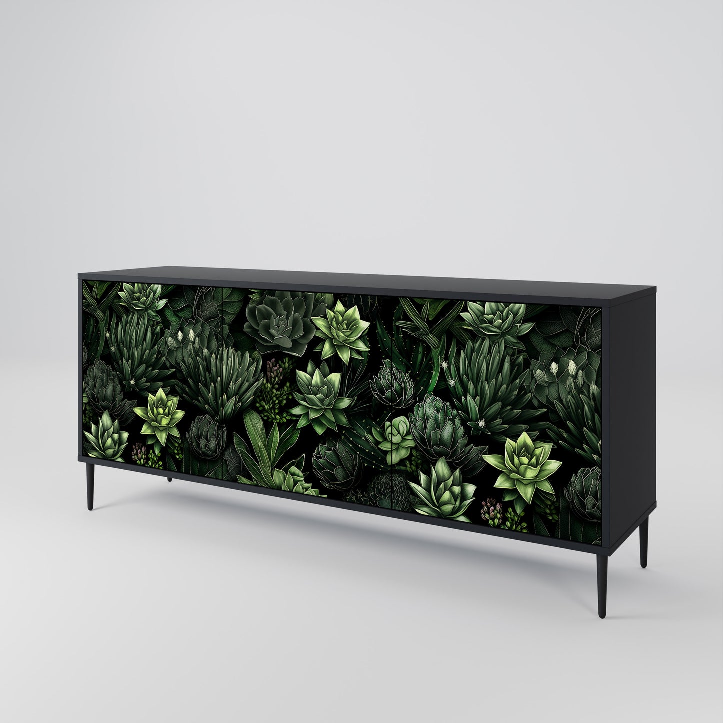 SUCCULENT JUNGLE 3-dörrars skänk i svart finish