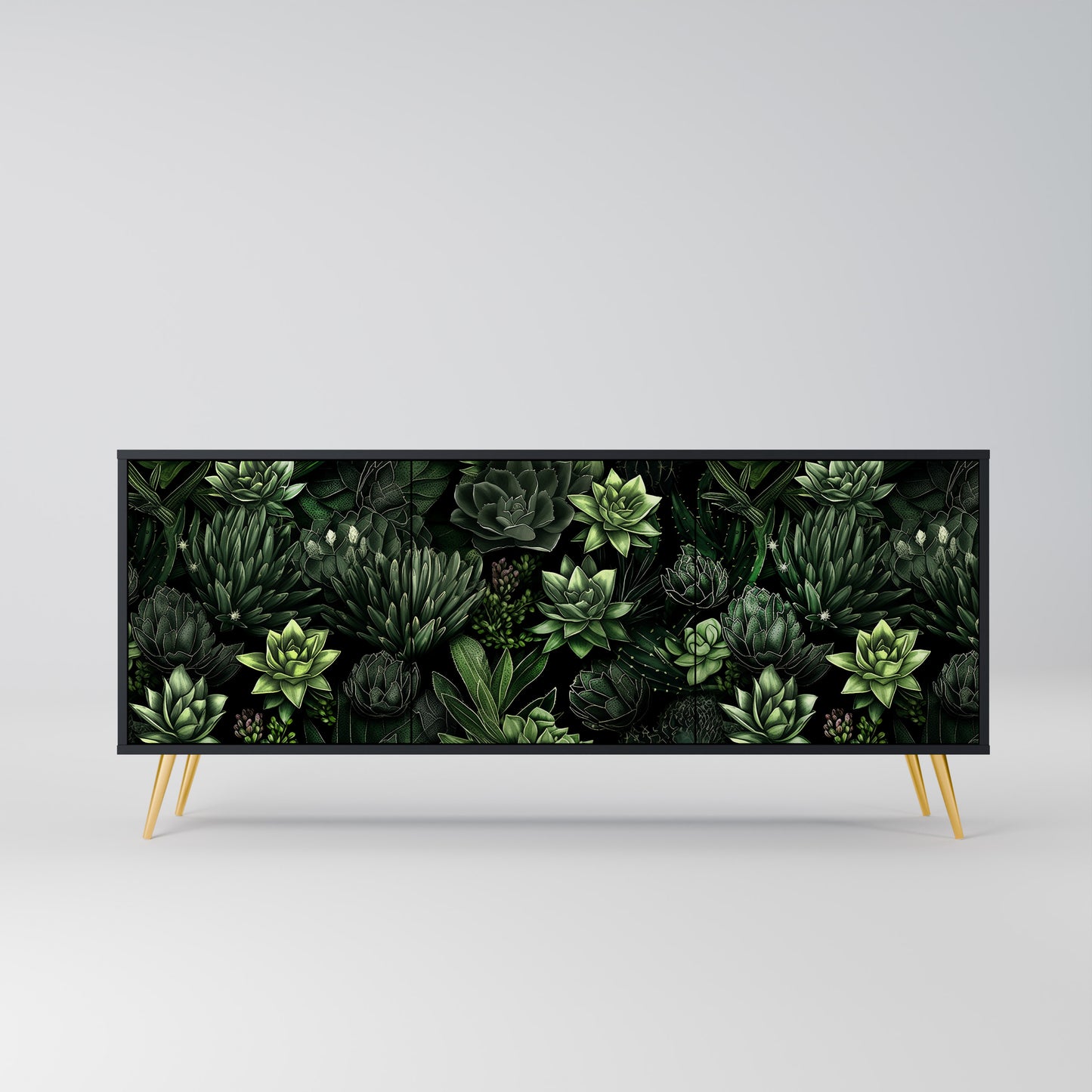 SUCCULENT JUNGLE 3-dörrars skänk i svart finish