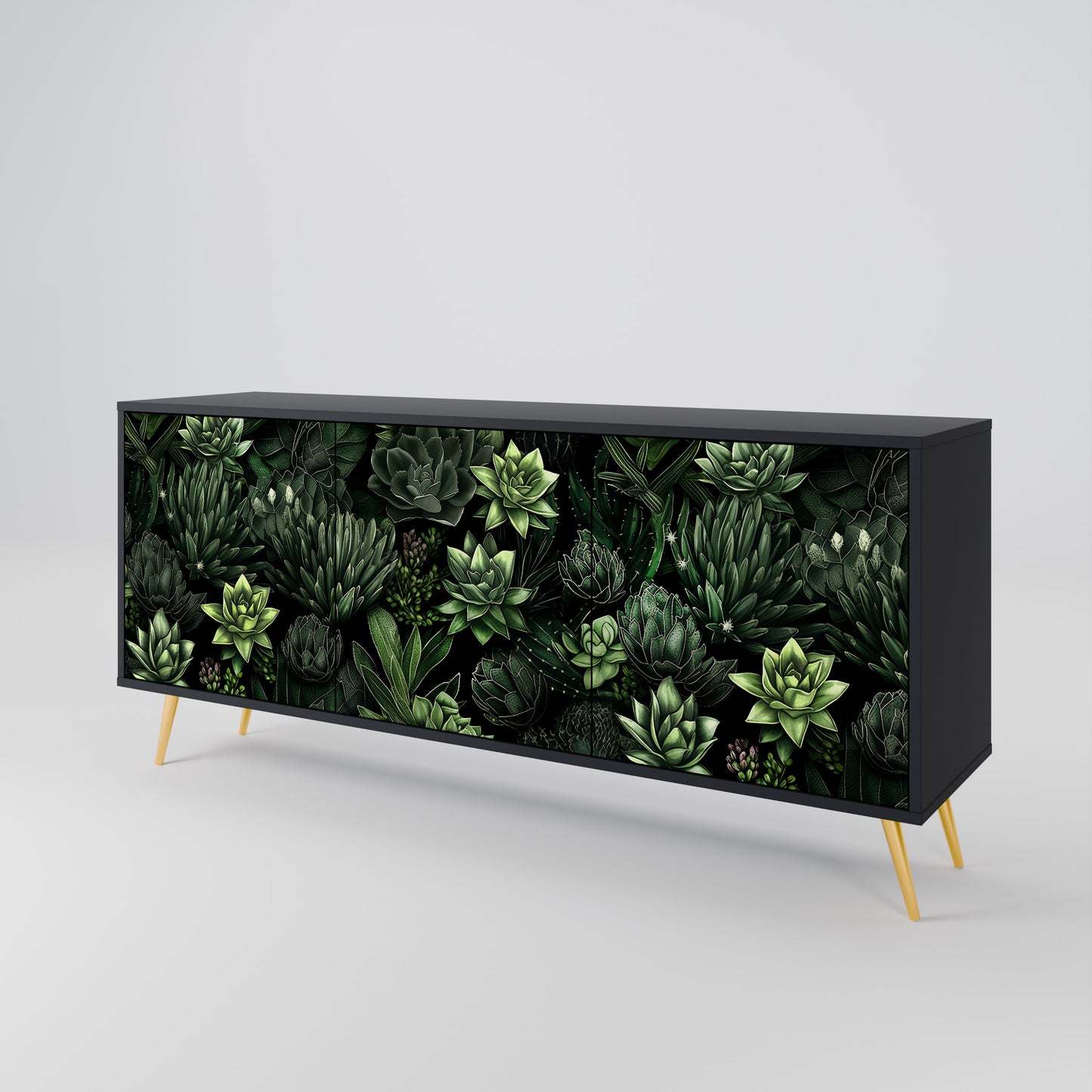 SUCCULENT JUNGLE 3-dörrars skänk i svart finish