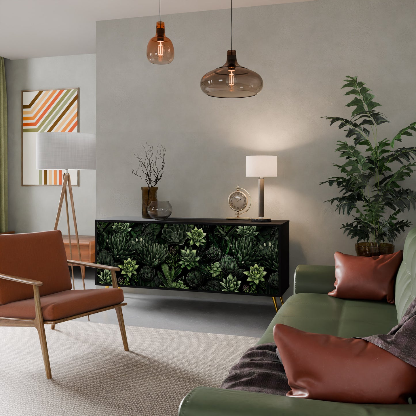 SUCCULENT JUNGLE 3-dörrars skänk i svart finish