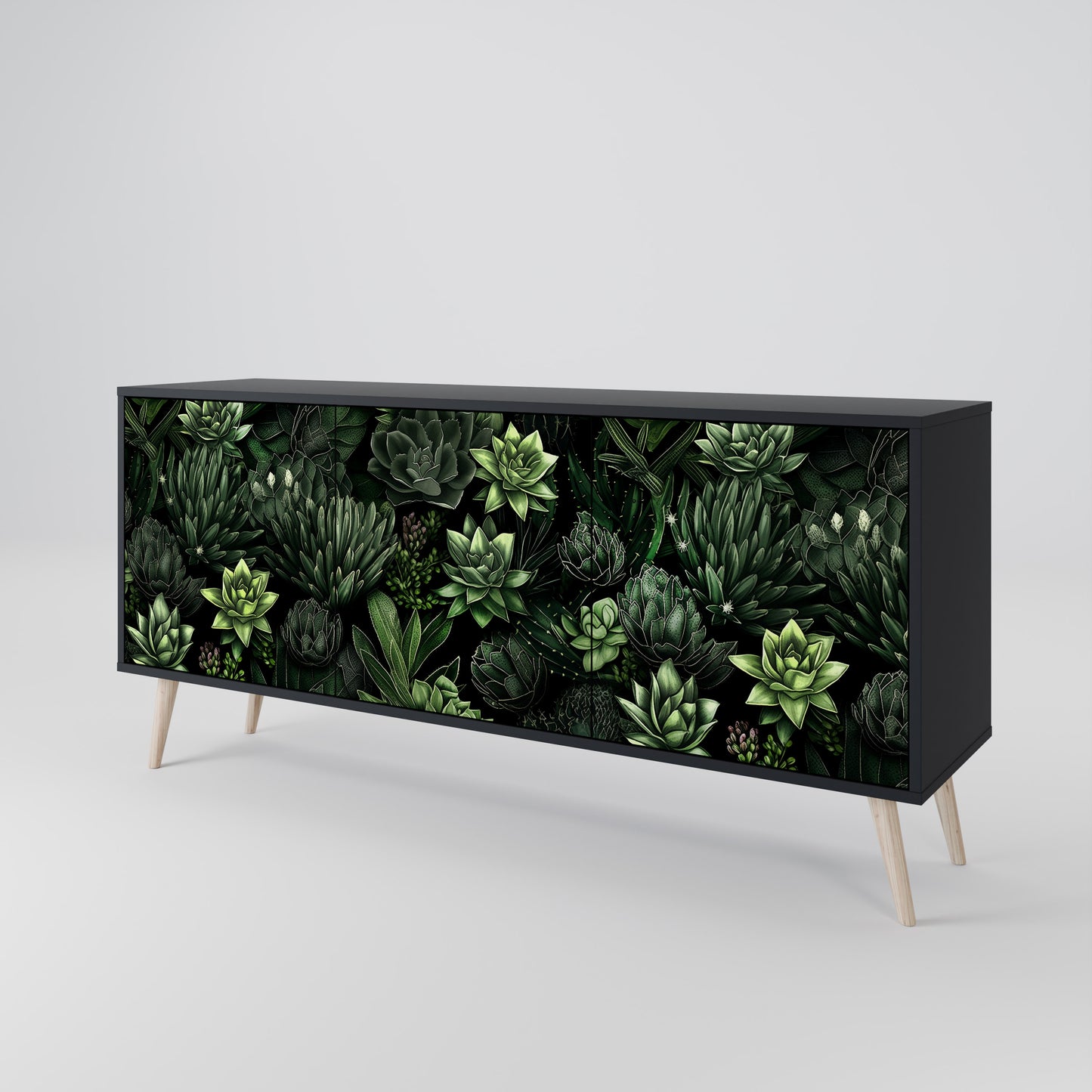 SUCCULENT JUNGLE 3-dörrars skänk i svart finish