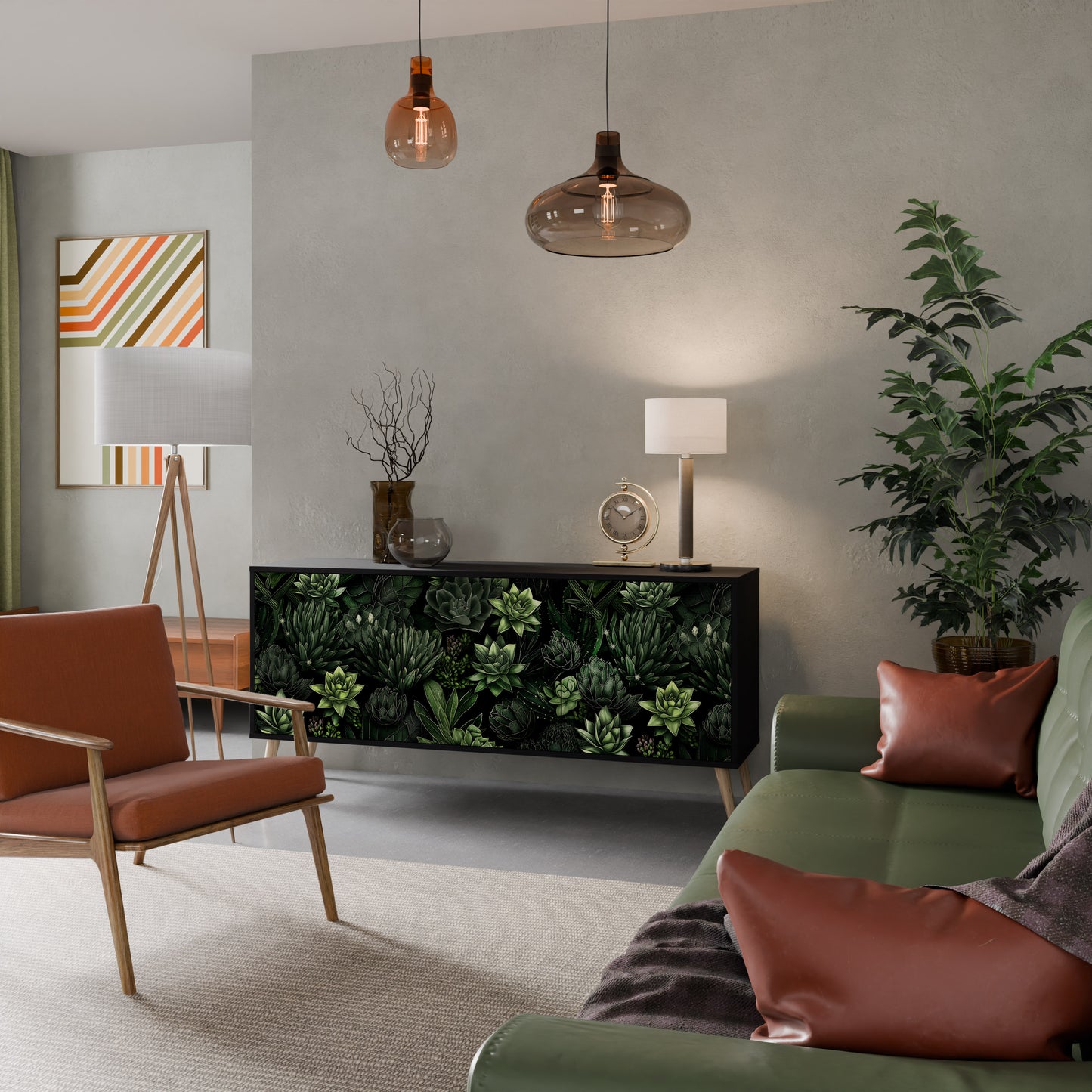 SUCCULENT JUNGLE 3-dörrars skänk i svart finish
