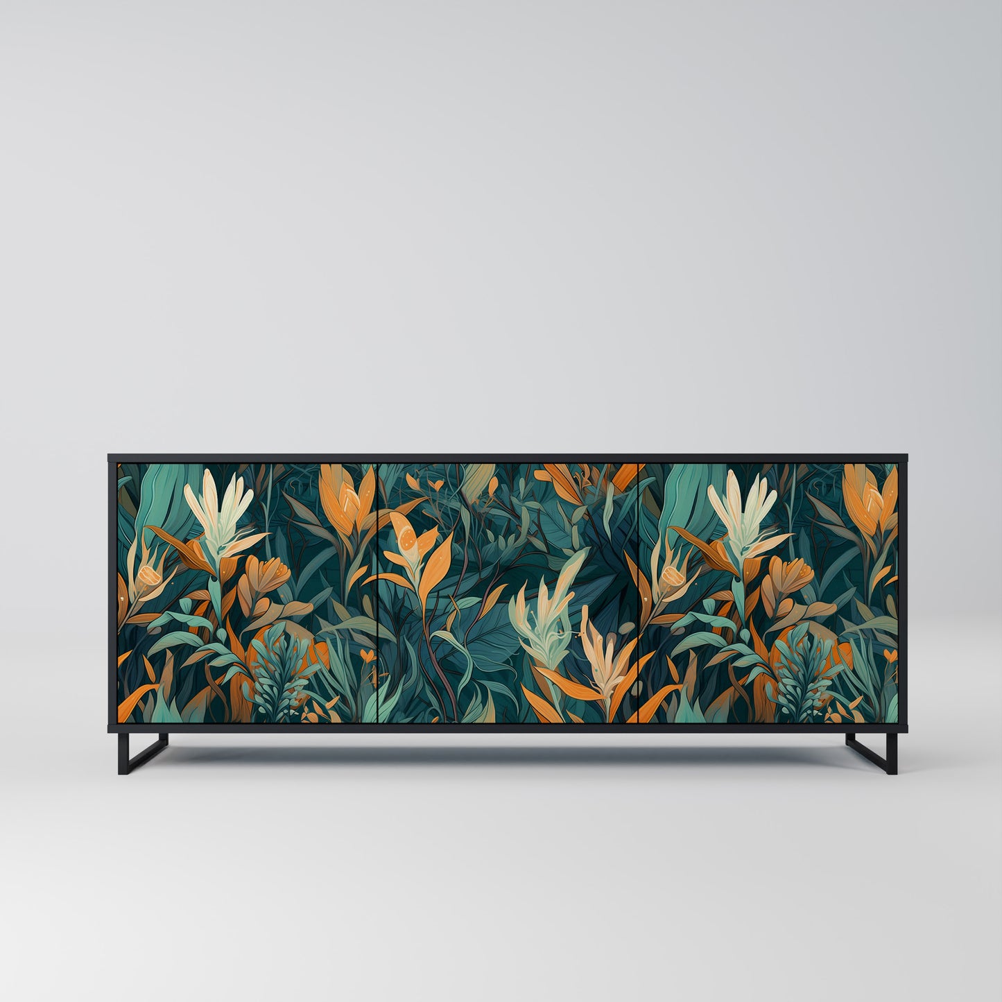 FLORAL SERENITY 3-dörrars skänk i svart finish