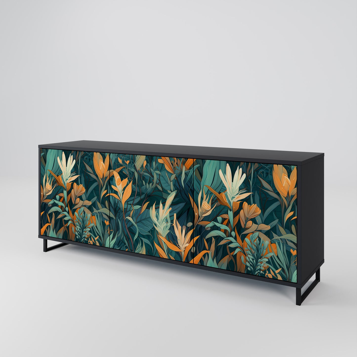 FLORAL SERENITY 3-dörrars skänk i svart finish