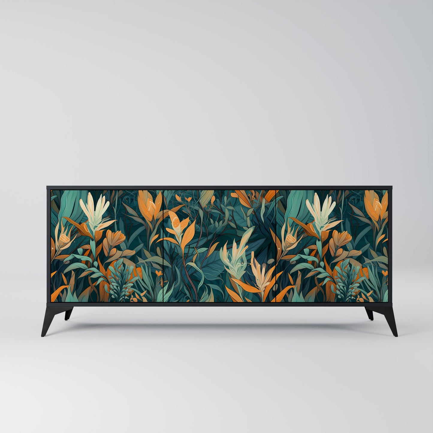 FLORAL SERENITY 3-dörrars skänk i svart finish