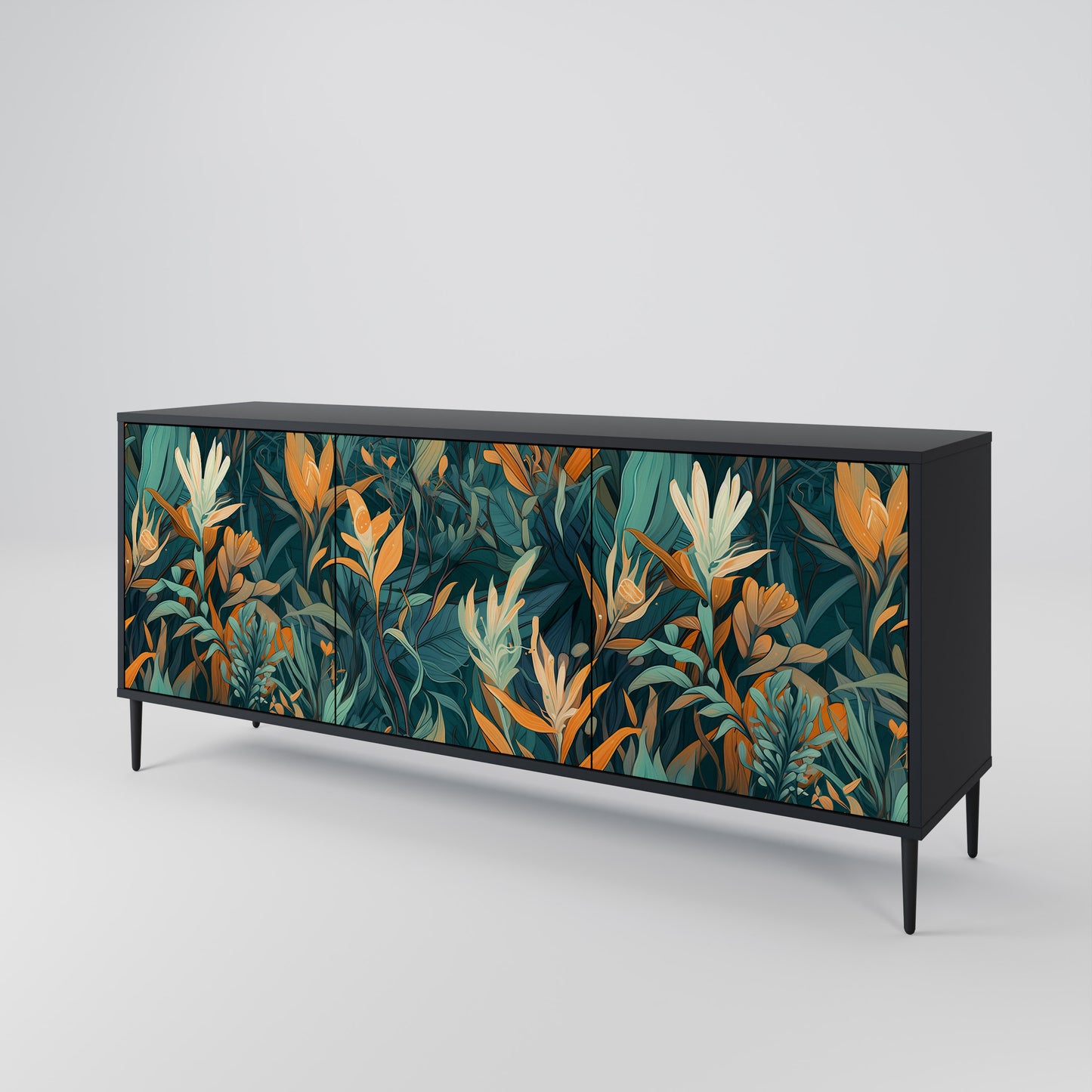 FLORAL SERENITY 3-dörrars skänk i svart finish