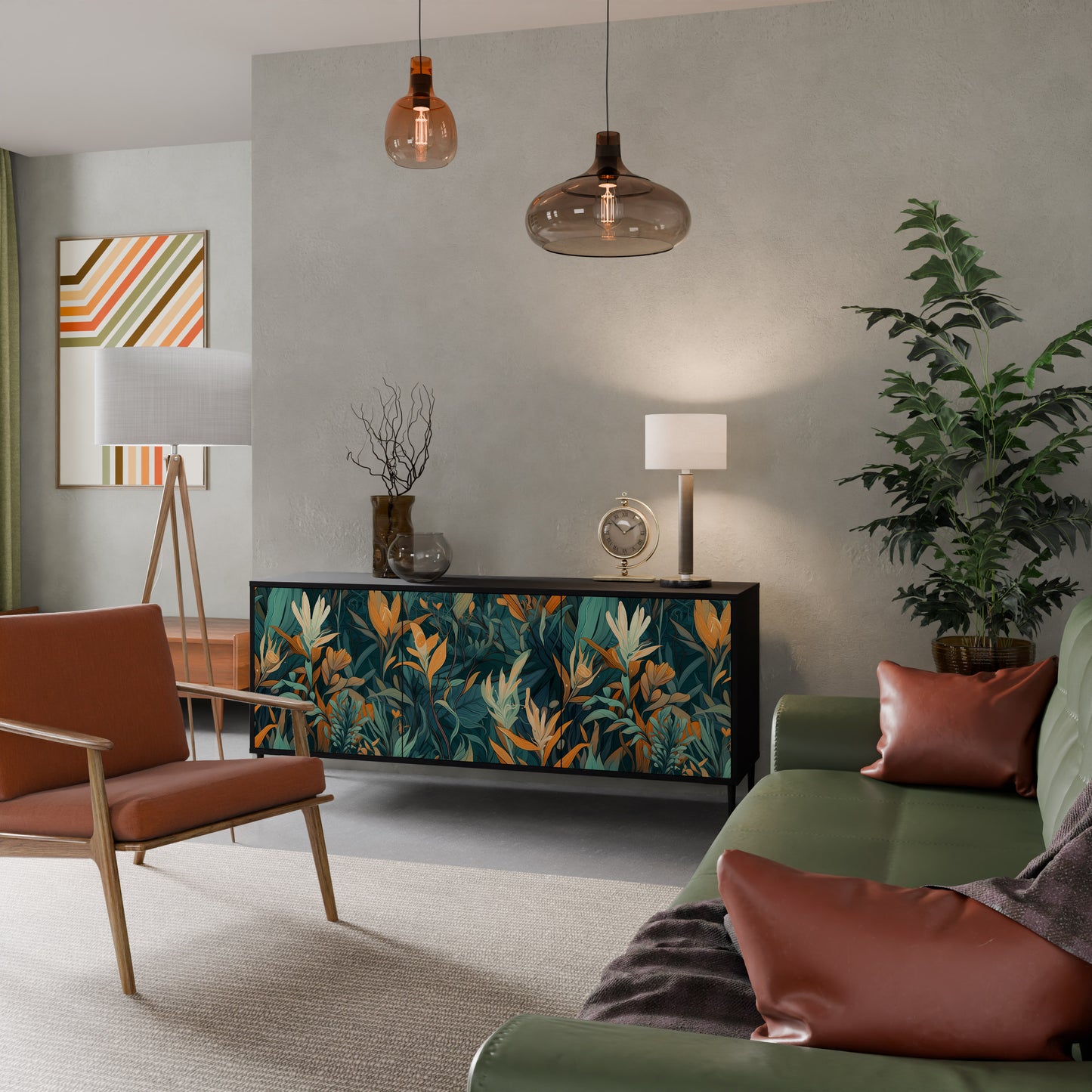 FLORAL SERENITY 3-dörrars skänk i svart finish