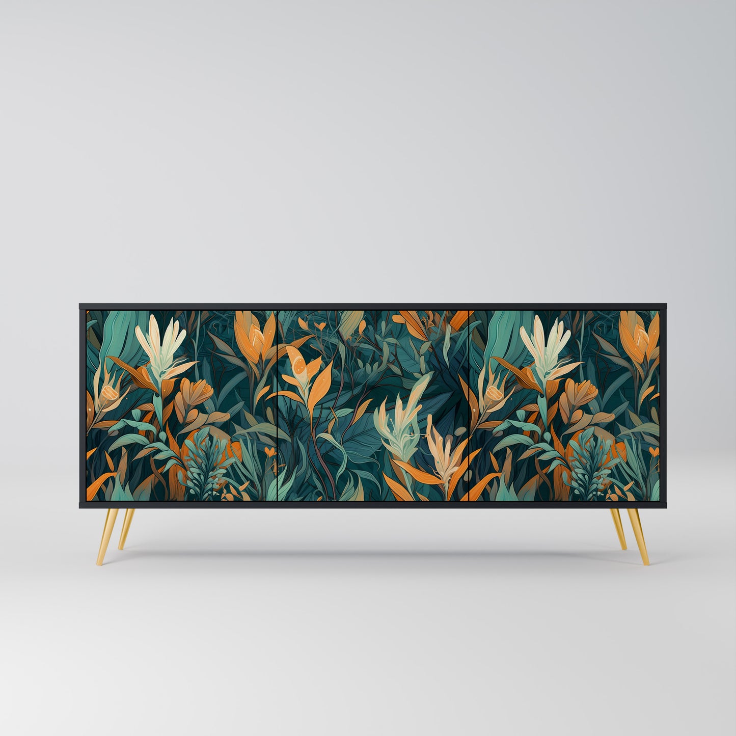 FLORAL SERENITY 3-dörrars skänk i svart finish