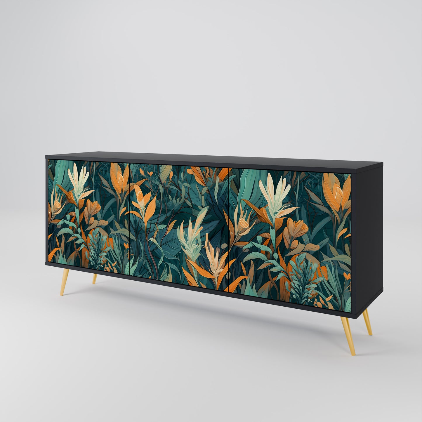 FLORAL SERENITY 3-dörrars skänk i svart finish