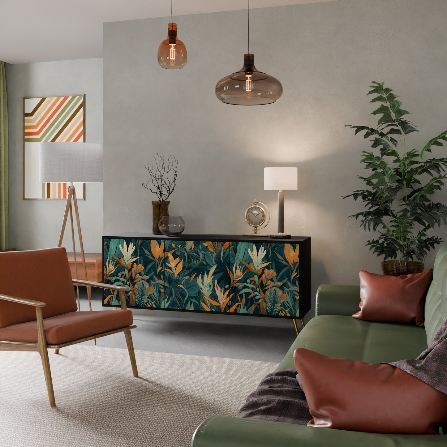 FLORAL SERENITY 3-dörrars skänk i svart finish
