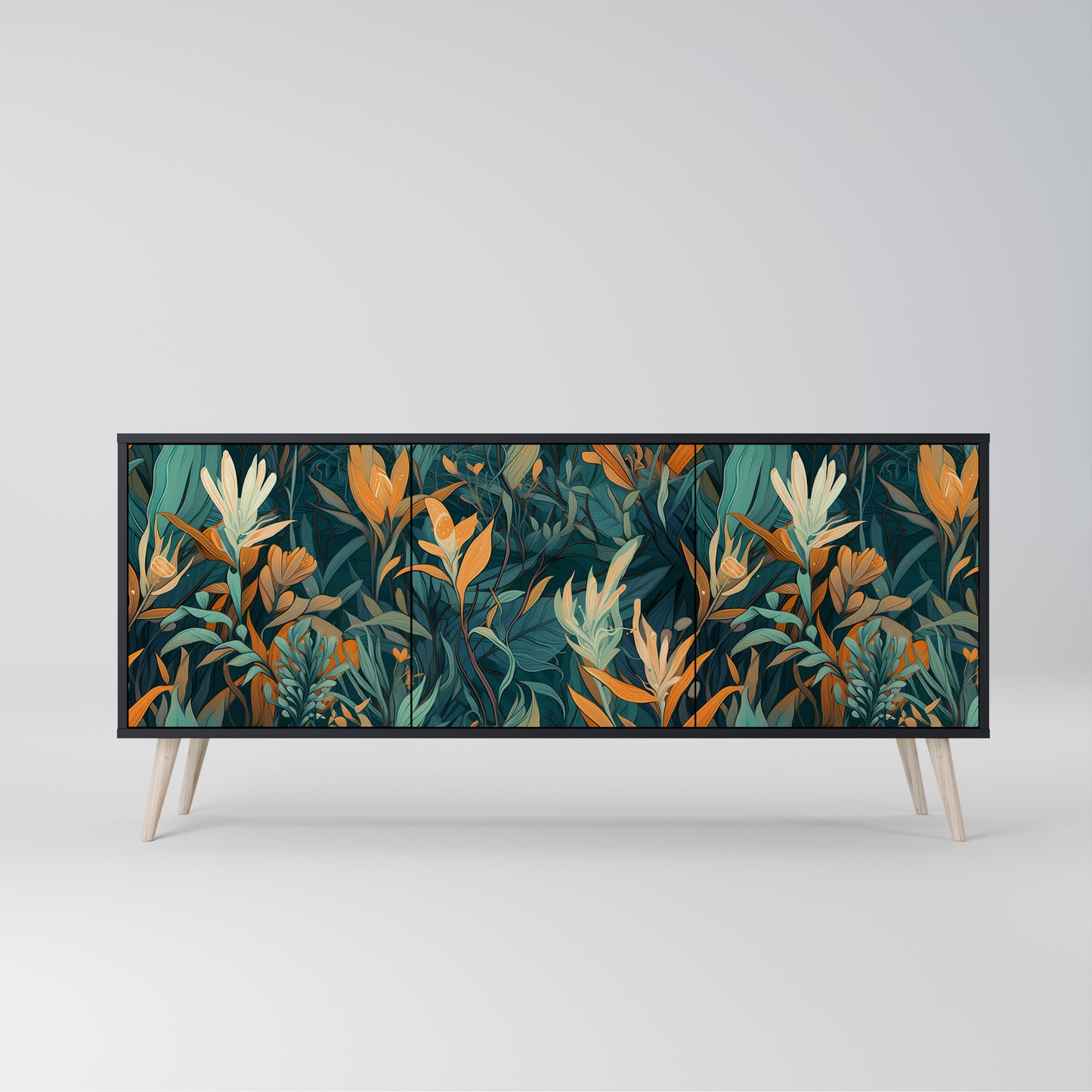 FLORAL SERENITY 3-dörrars skänk i svart finish