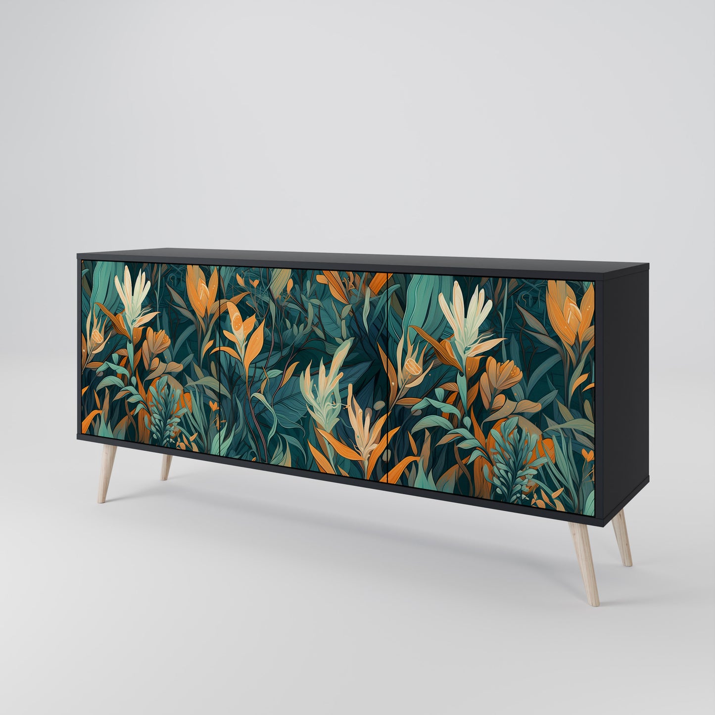 FLORAL SERENITY 3-dörrars skänk i svart finish