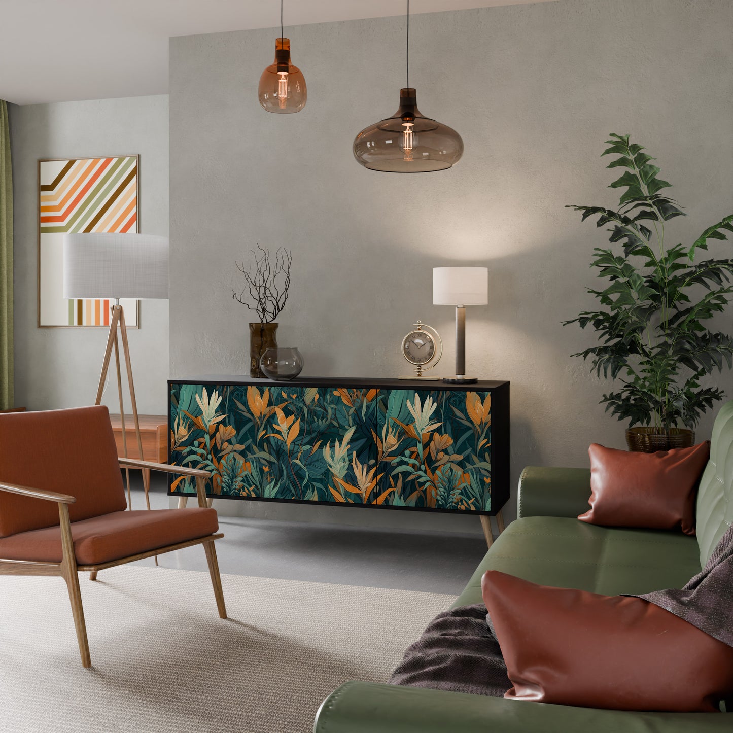FLORAL SERENITY 3-dörrars skänk i svart finish
