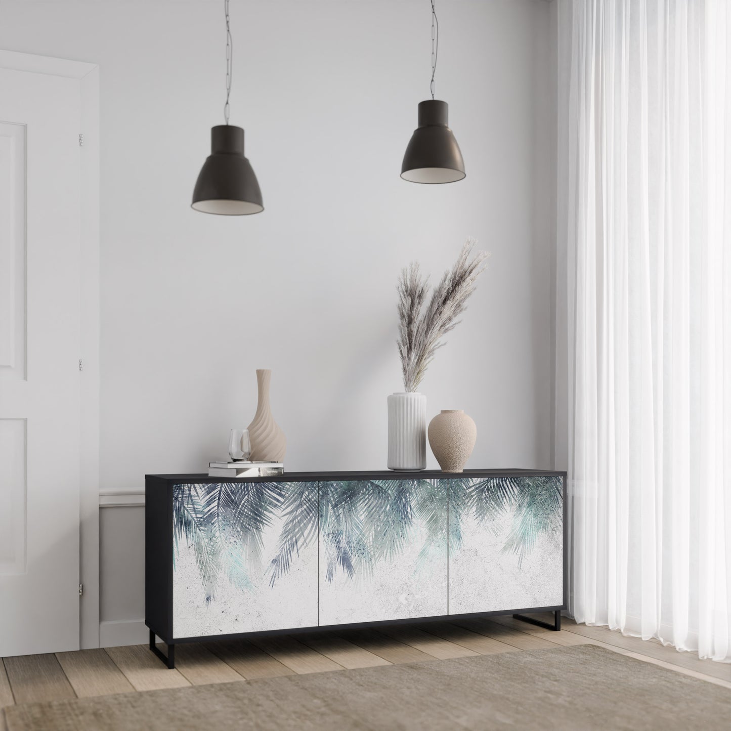 PALM VEIL 3-dörrars skänk i svart finish