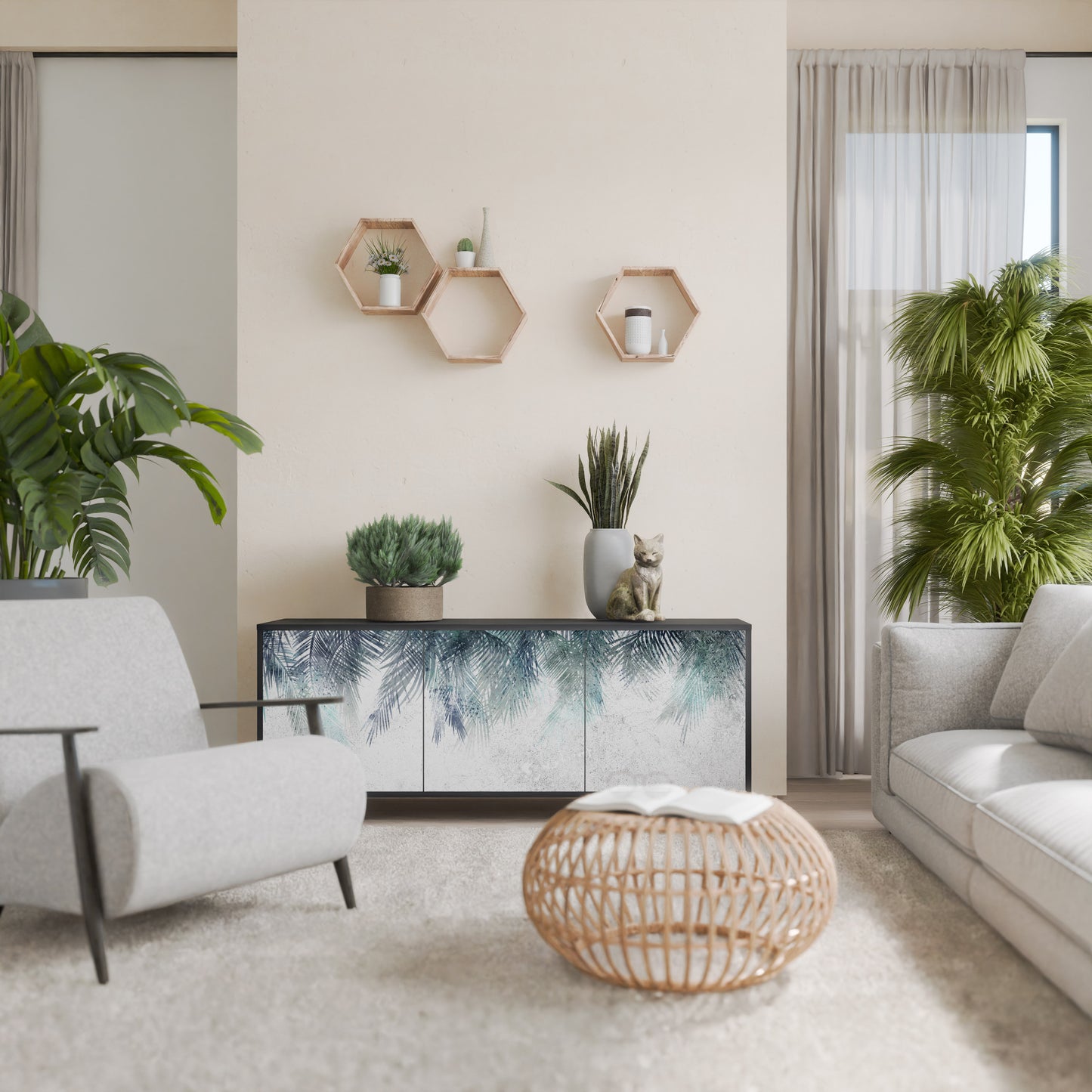 PALM VEIL 3-dörrars skänk i svart finish
