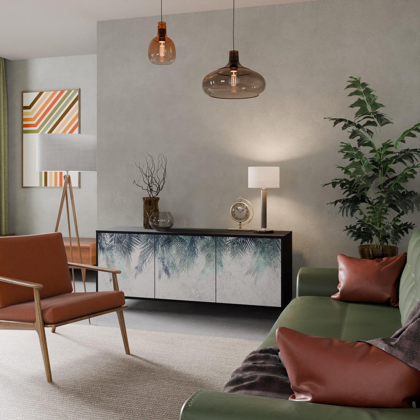 PALM VEIL 3-dörrars skänk i svart finish