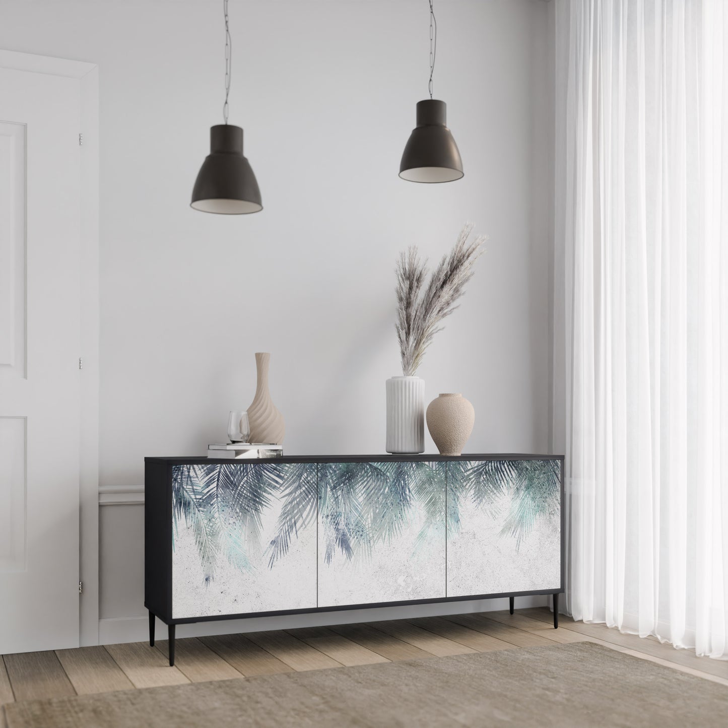 PALM VEIL 3-dörrars skänk i svart finish