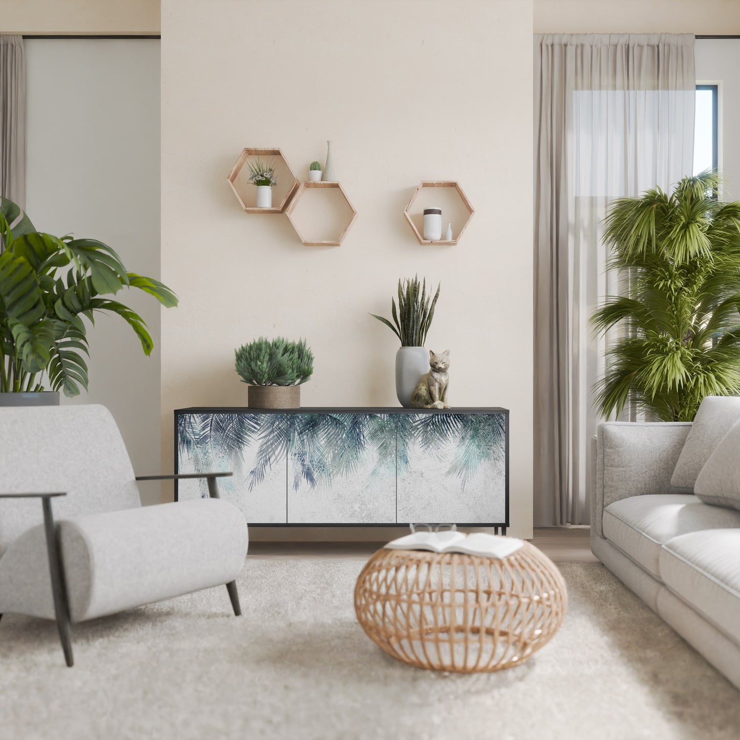 PALM VEIL 3-dörrars skänk i svart finish