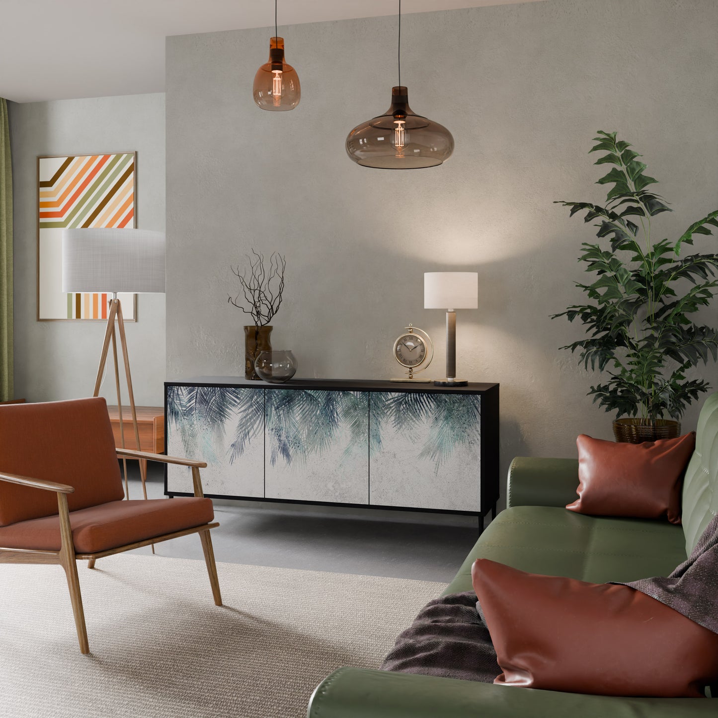 PALM VEIL 3-dörrars skänk i svart finish
