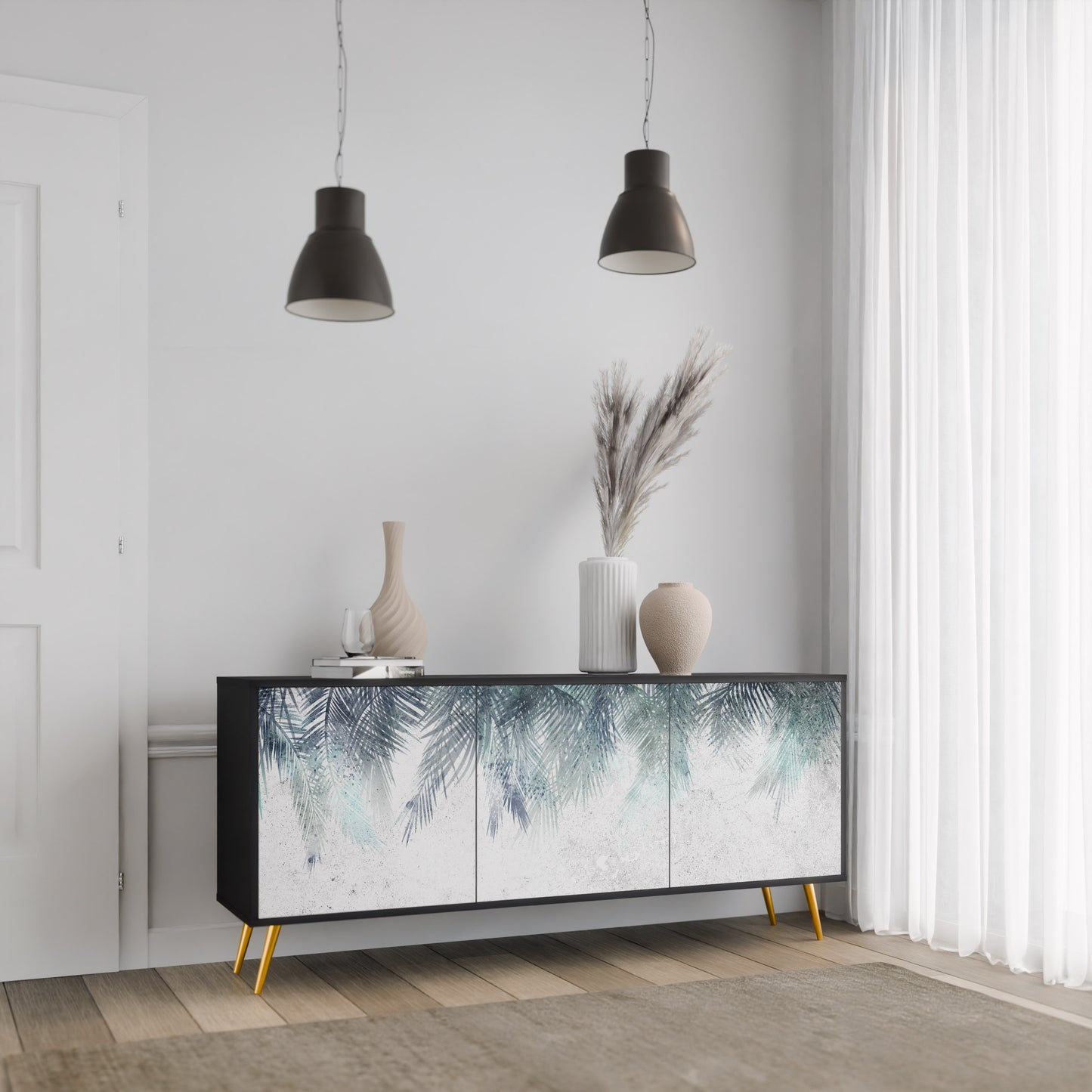 PALM VEIL 3-dörrars skänk i svart finish