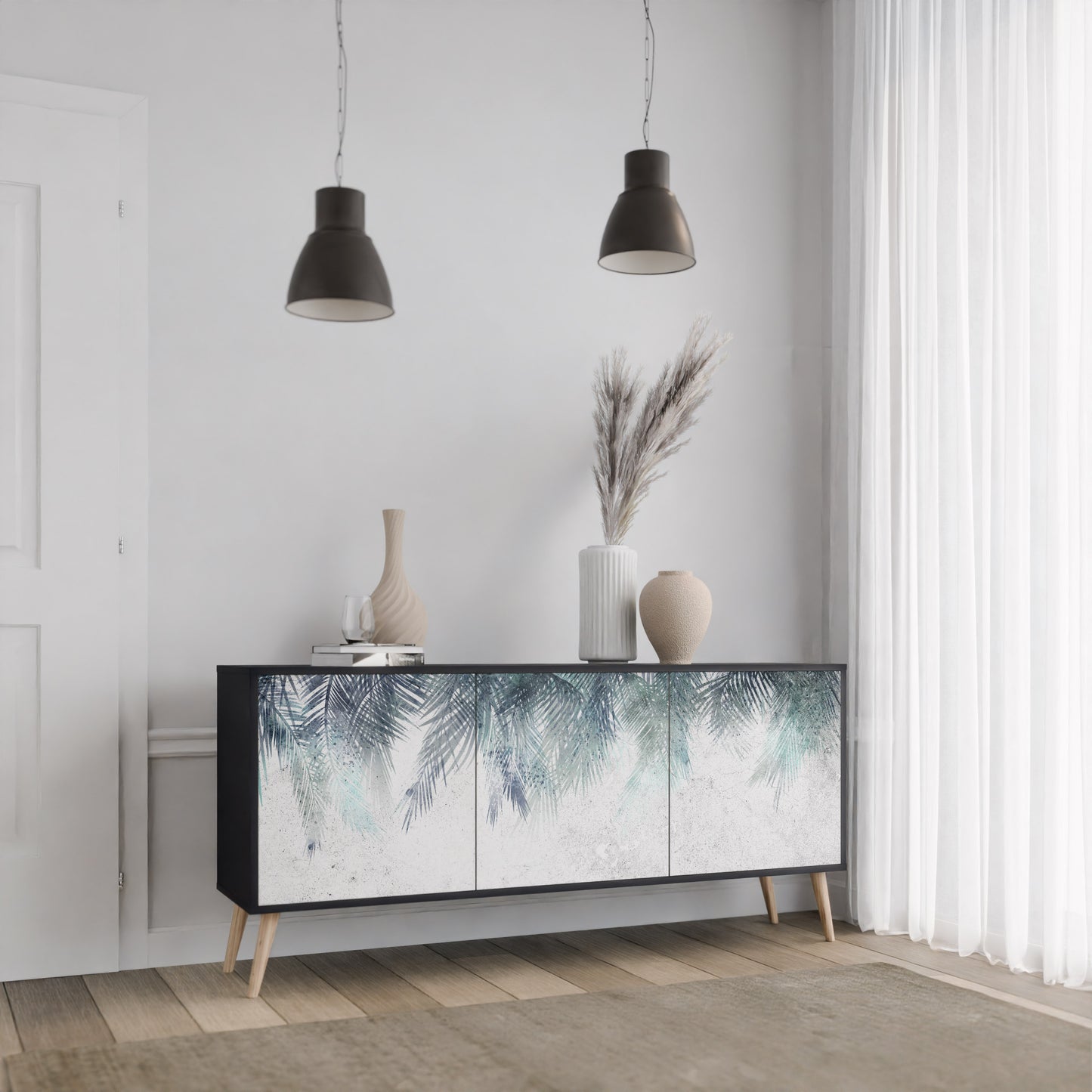 PALM VEIL 3-dörrars skänk i svart finish