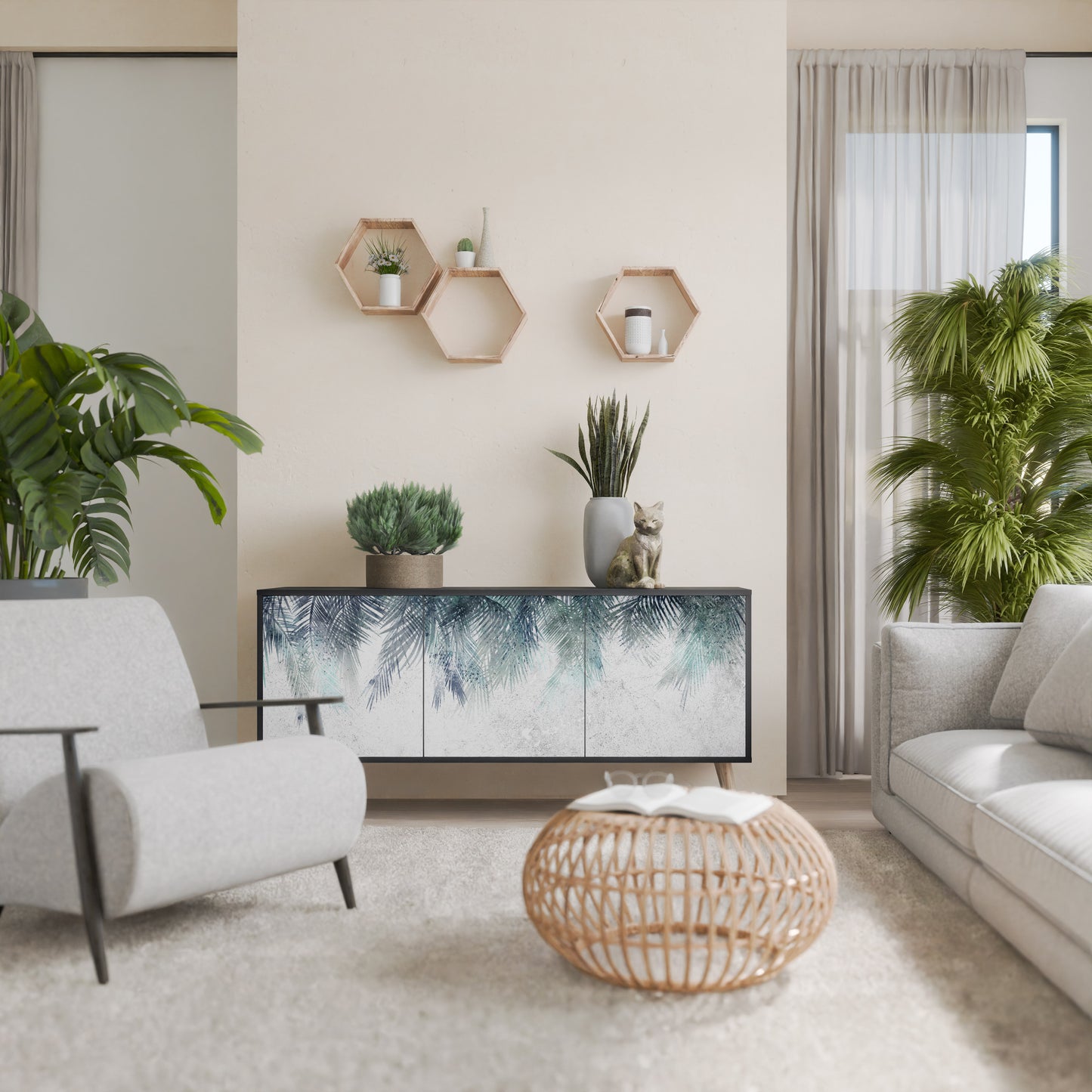 PALM VEIL 3-dörrars skänk i svart finish