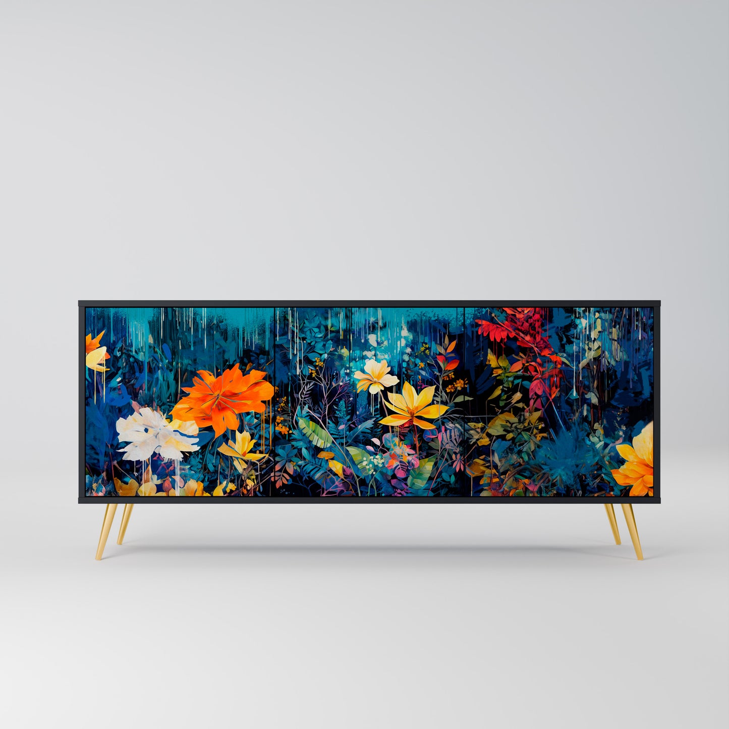 MIDNIGHT BLOSSOM 3-dörrars skänk i svart finish