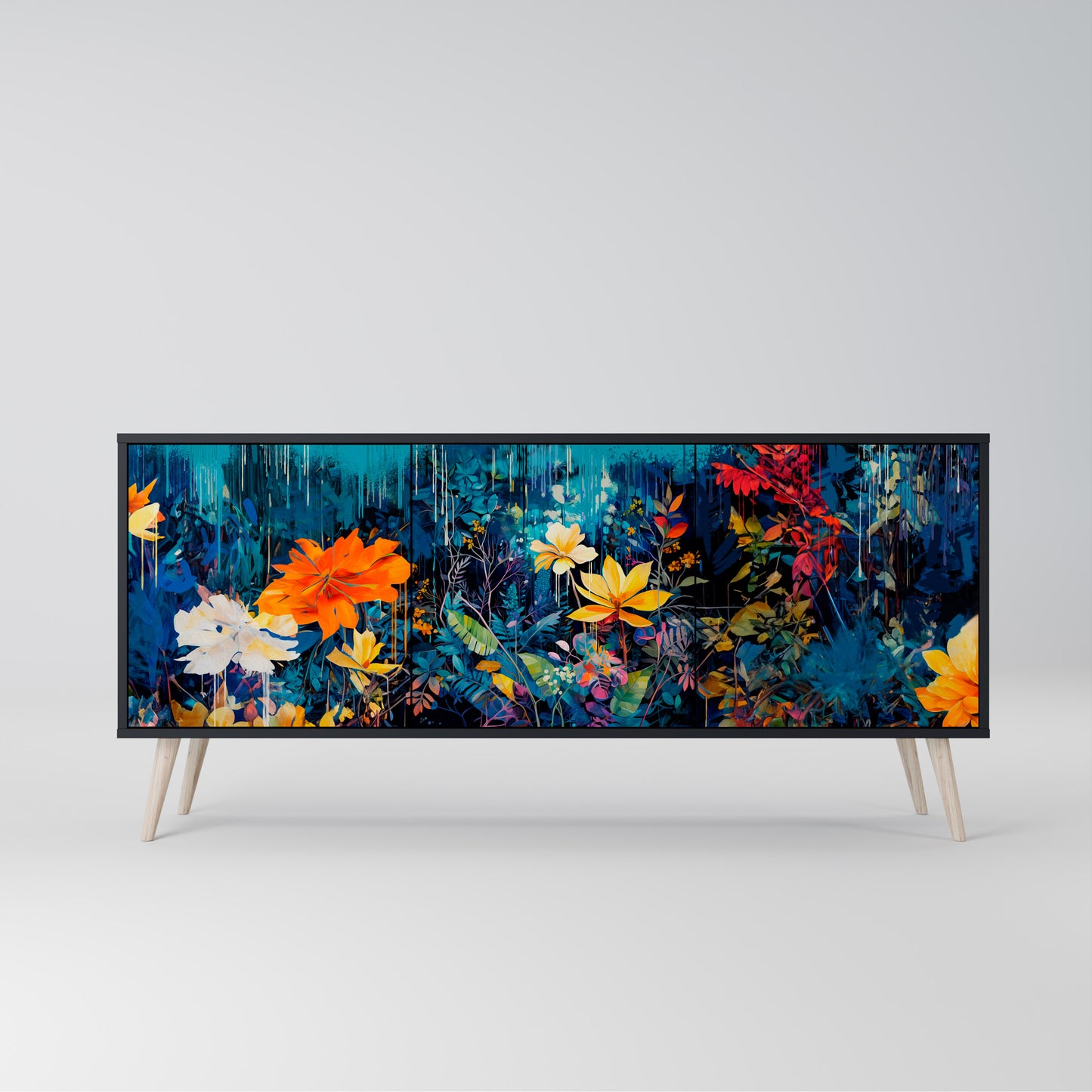 MIDNIGHT BLOSSOM 3-dörrars skänk i svart finish